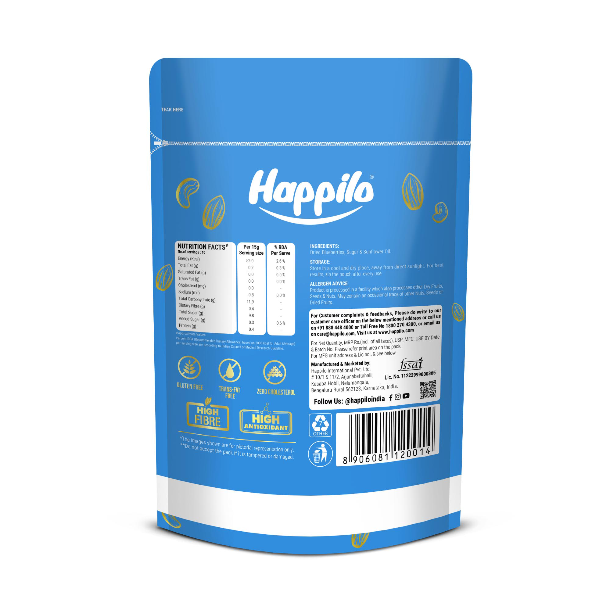 Happilo Healthy & Sweet Californian Dried Blueberries
