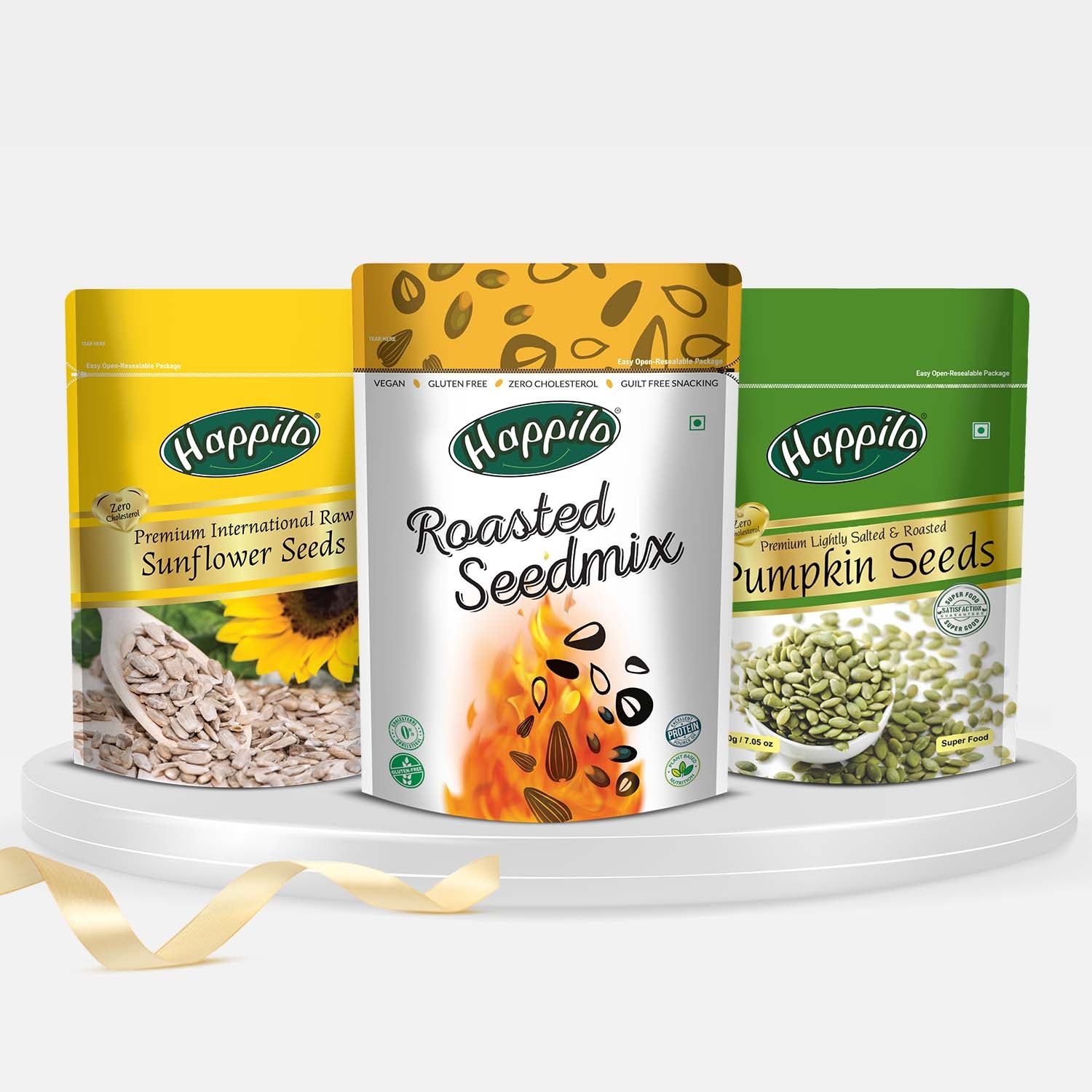 Happilo Healthy Seeds Combo (Roasted Sunflower 250g Roasted Pumpkin 200g & Roasted Seedmix 250g) 700g
