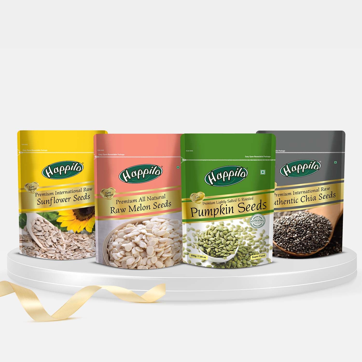 Happilo Healthy Raw Seeds Combo (Chia 250g Natural Sunflower 250g Natural Pumpkin 200g & Melon Seeds 250g) 950g