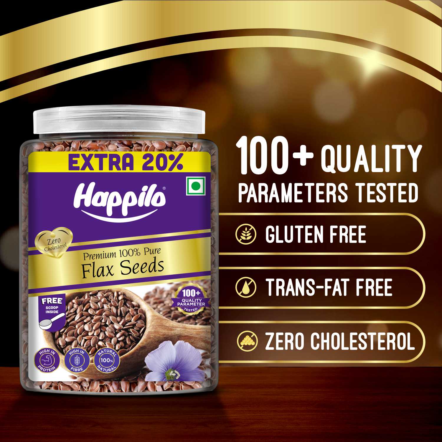 Happilo Premium Raw Authentic Flax Seeds Jar 1000g + 200g Free