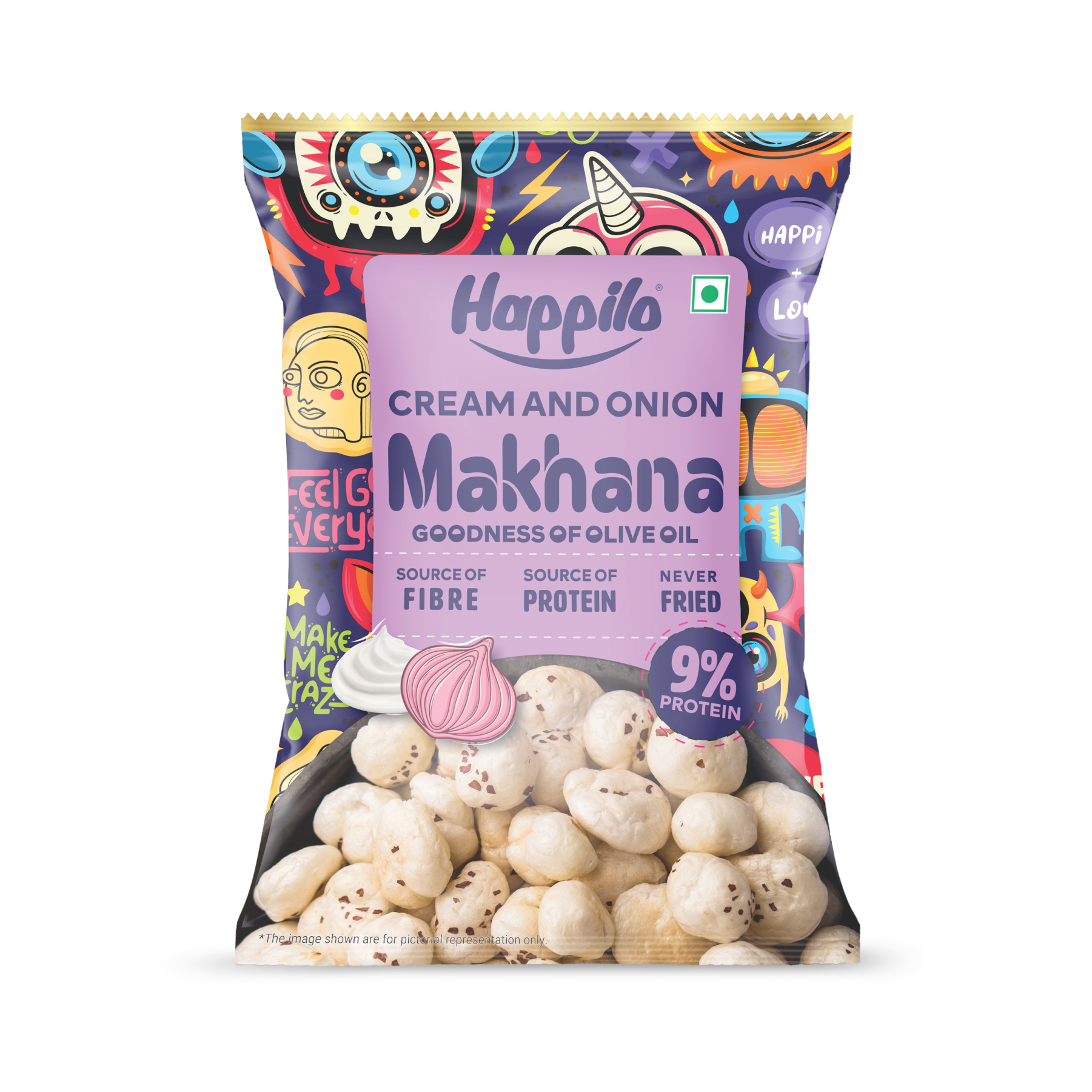 Happilo Premium Super Snack Makhana Cream & Onion 55g | Roasted | Crunchy | Flavourful