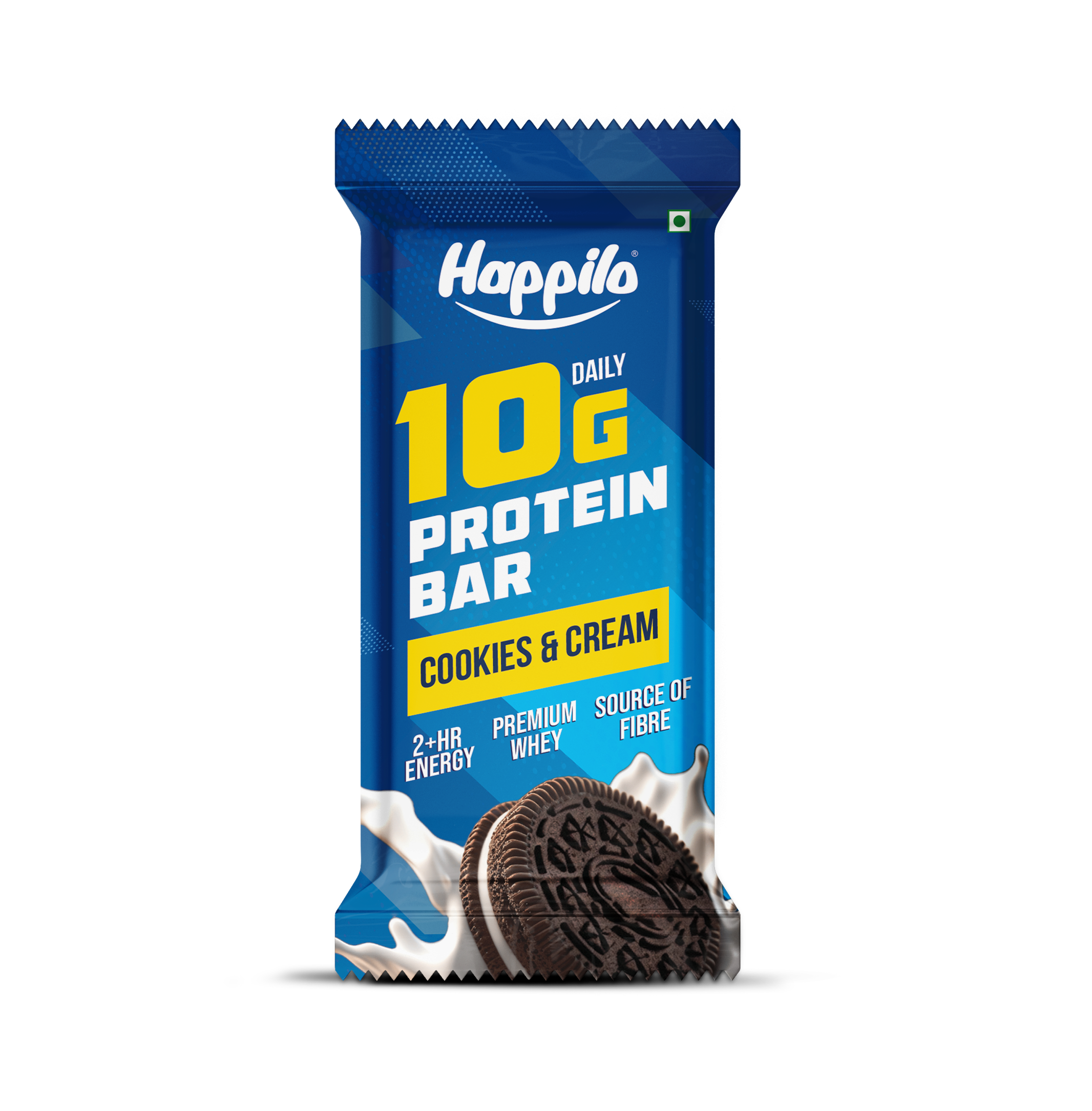 Happilo Premium Cookies & Cream Protein Bar, Protein 10g, Premium Whey, Source of Fiber, Work Out Bar