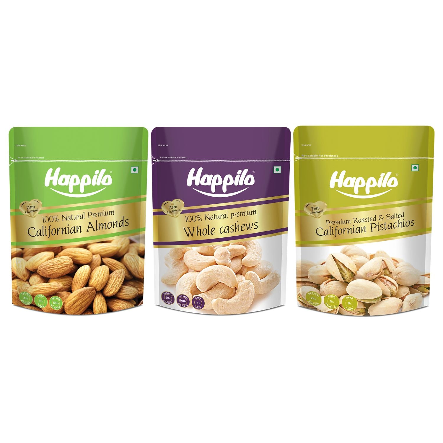 Happilo Premium Super Value Pack Combo 1350g (Almond 450g, Cashew 450g & Pista 450g)