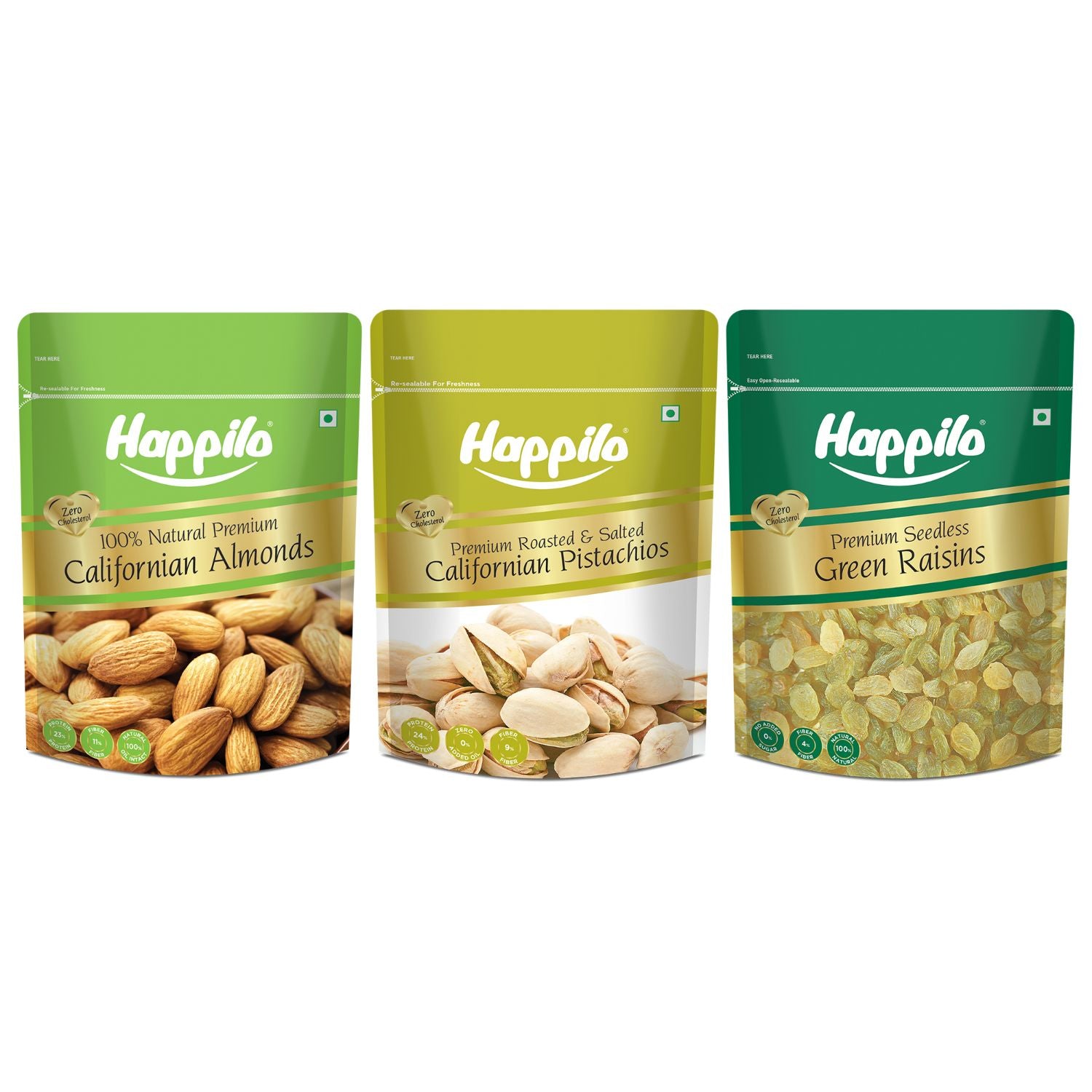 Happilo Premium Super Value Pack Combo 1350g (Almond 450g, Pista 450g & Raisins 450g)