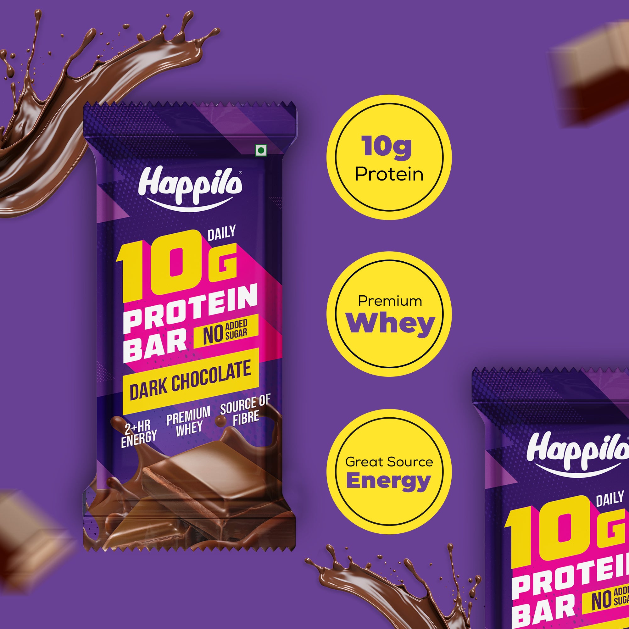 Happilo Premium Dark Chocolate Protein Bar, 10g Protein, Premium Whey, Source of Fiber, Work Out Bar