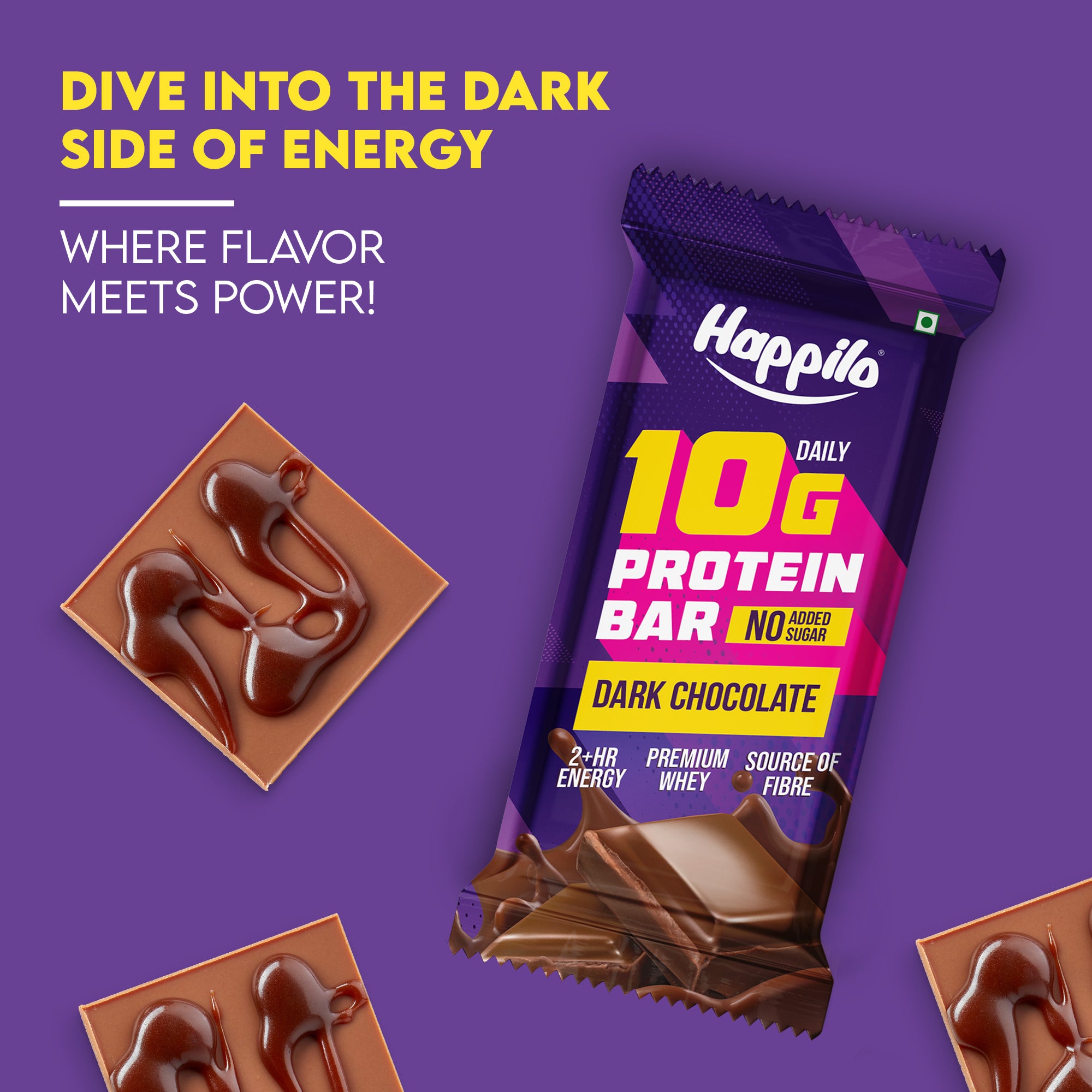 Happilo Premium Dark Chocolate Protein Bar, 10g Protein, Premium Whey, Source of Fiber, Work Out Bar
