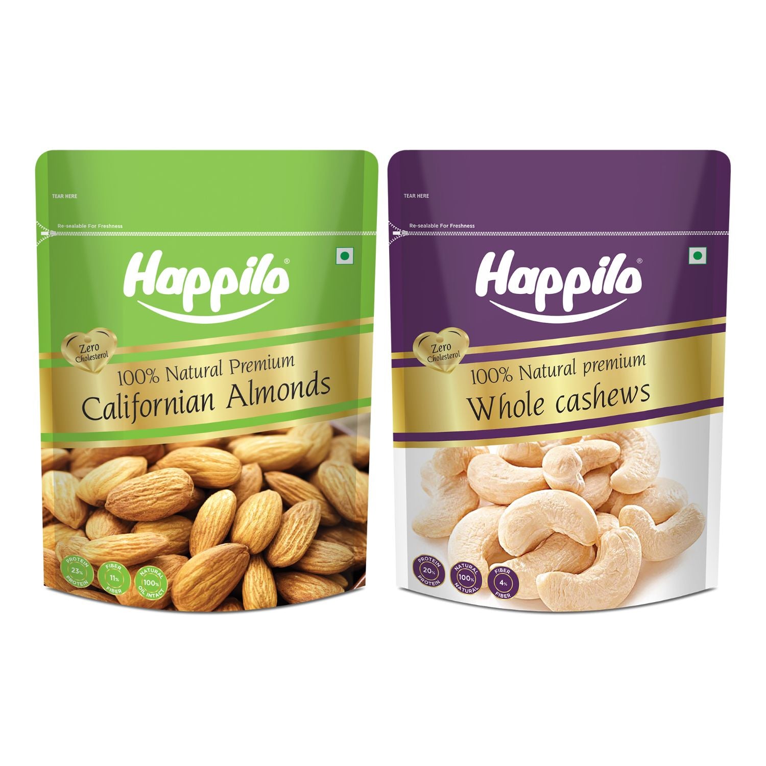 Happilo Premium Super Value Pack Combo 900g (Almond 450g & Cashew 450g)