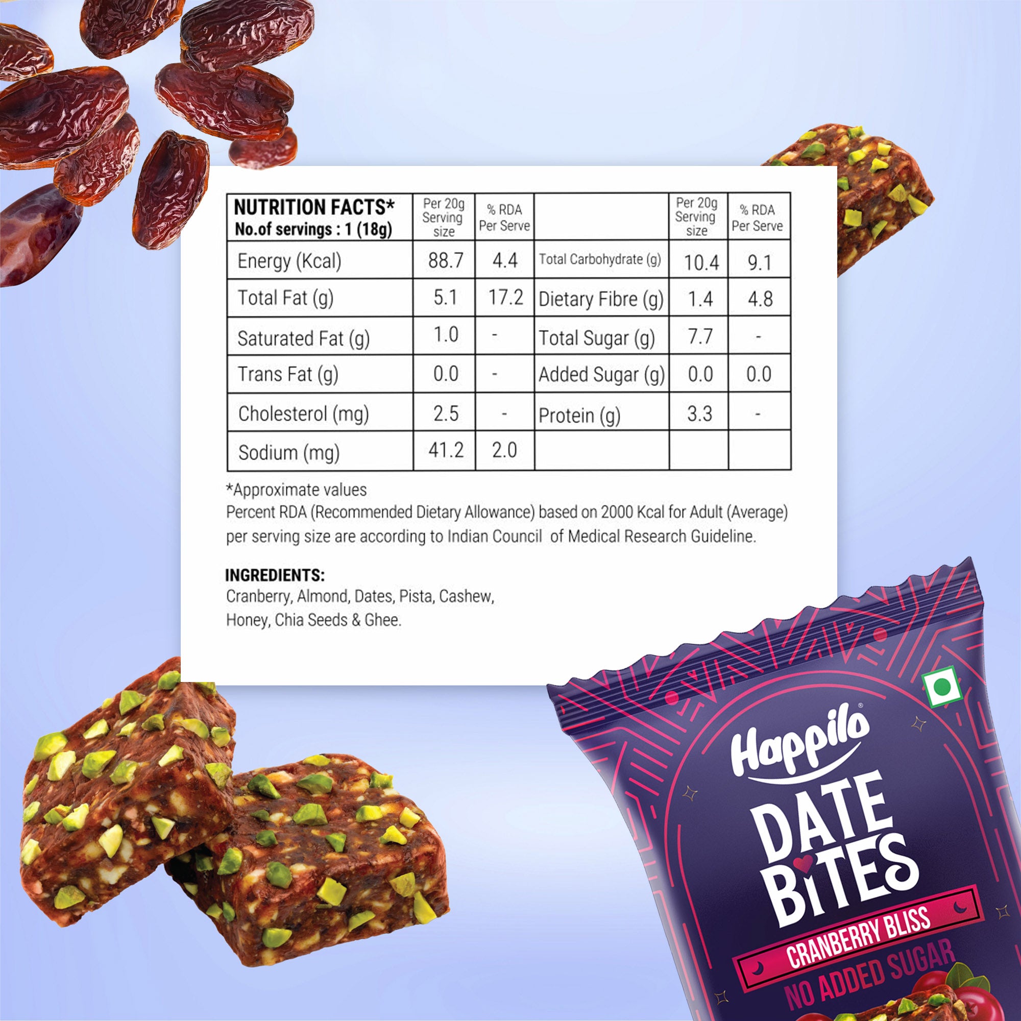 Happilo Premium Date Bites Cranberry