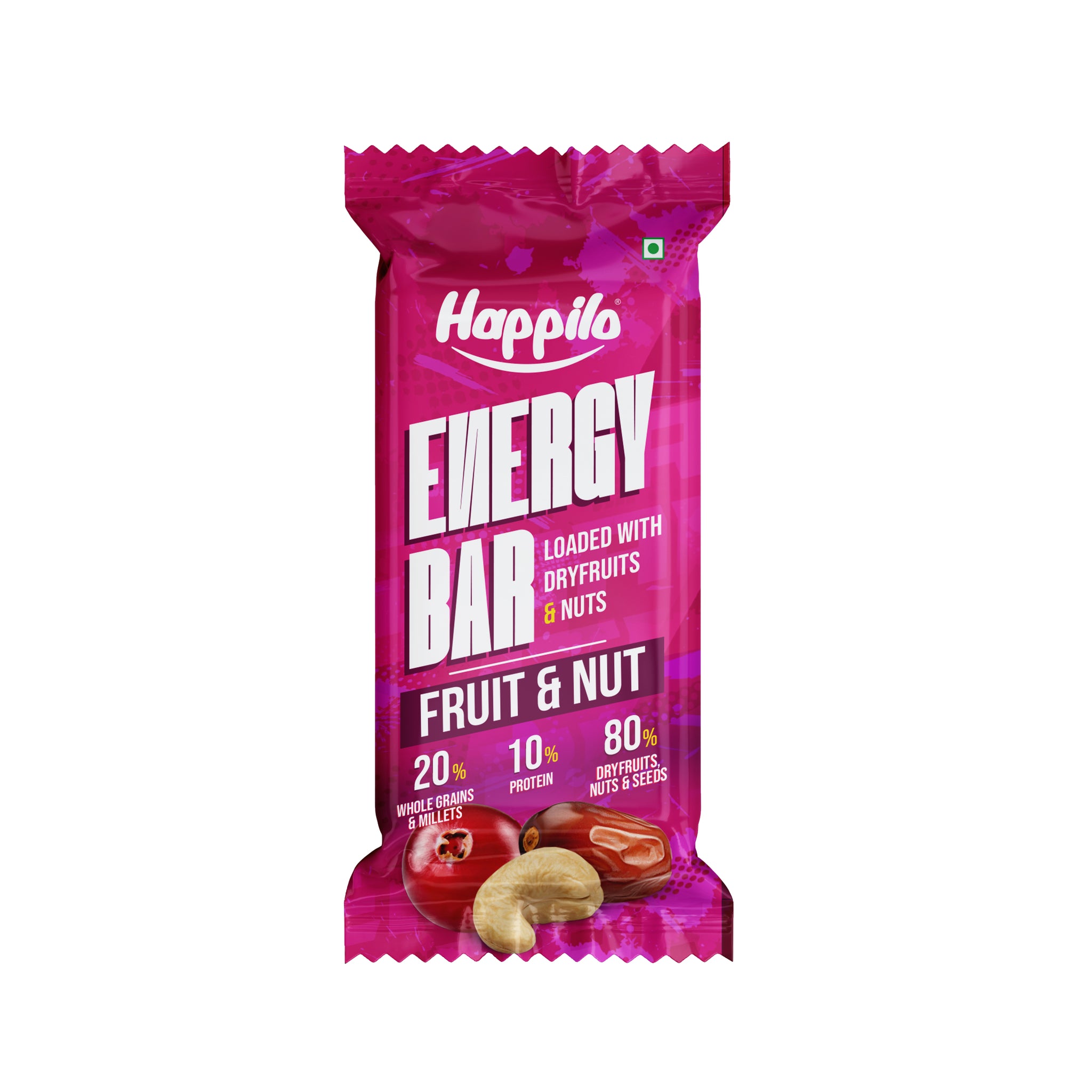 Happilo Dry Fruit Energy Bar 35g, 80 Dry Fruits and Nuts, 20 Whole G