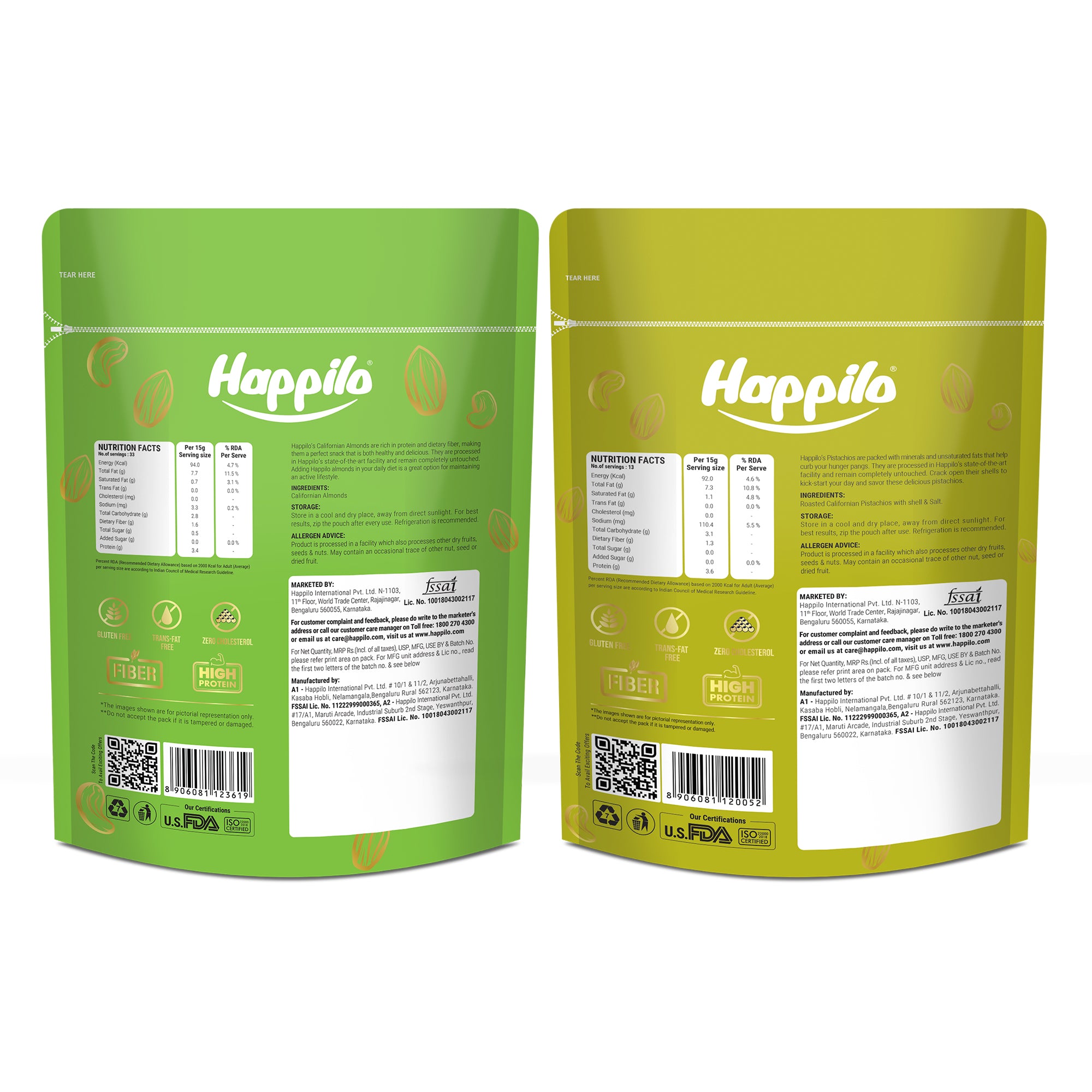 Happilo Premium Super Value Pack Combo 900g (Almond 450g & Pista 450g)