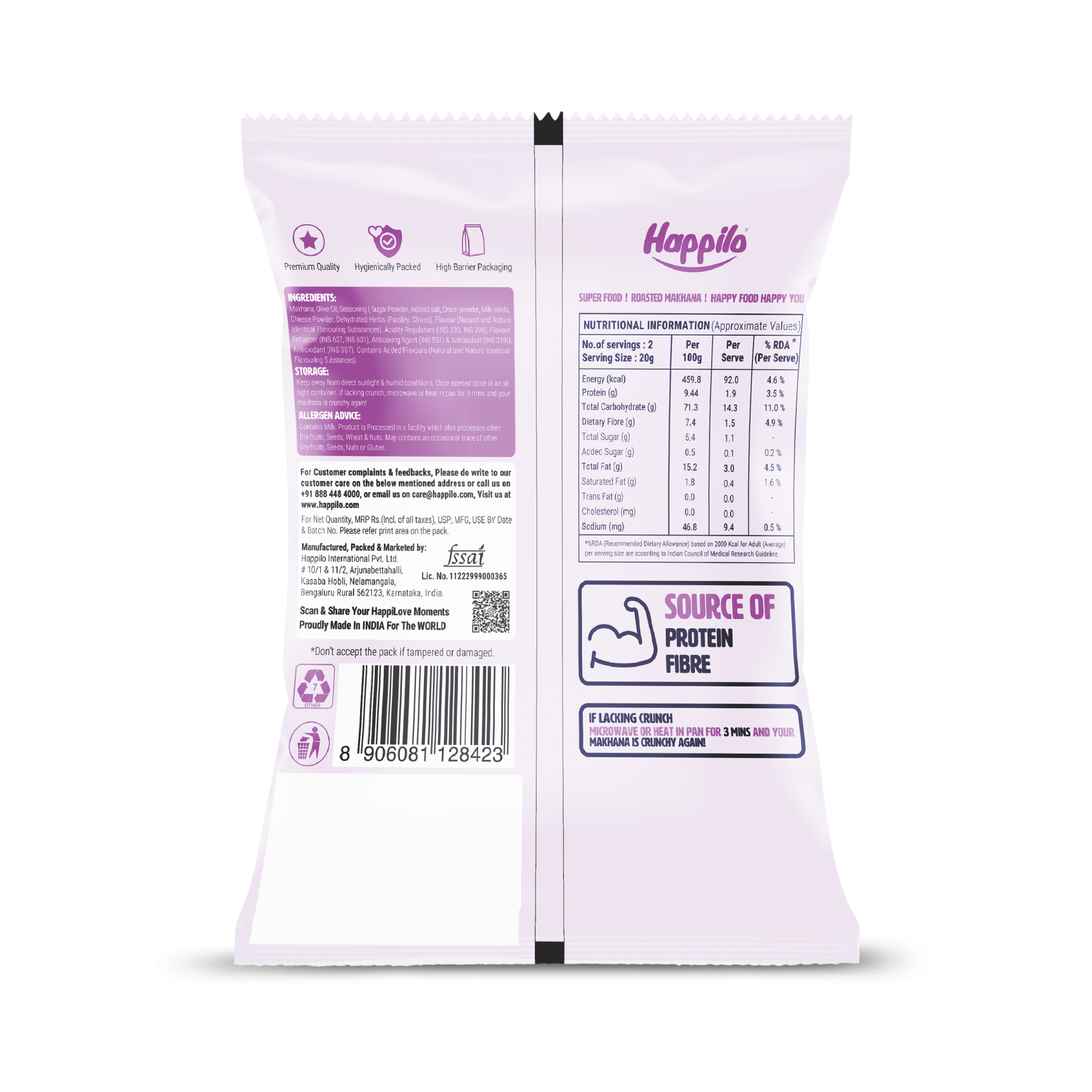 Happilo Premium Super Snack Makhana Cream & Onion 55g | Roasted | Crunchy | Flavourful