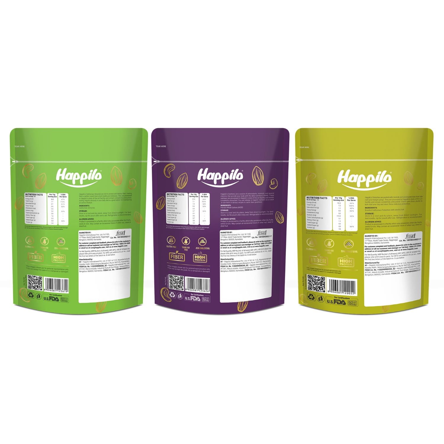 Happilo Premium Super Value Pack Combo 1350g (Almond 450g, Cashew 450g & Pista 450g)