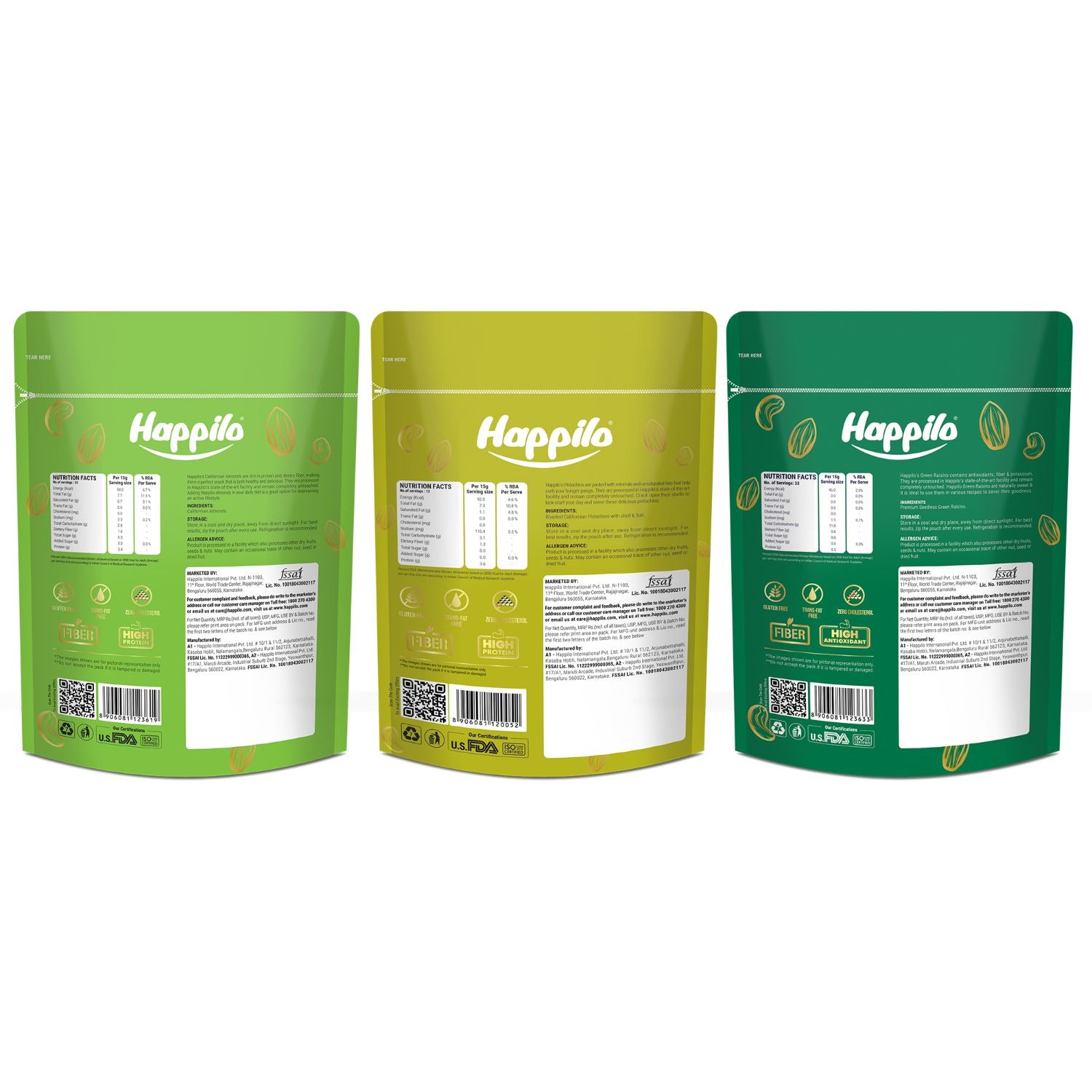 Happilo Premium Super Value Pack Combo 1350g (Almond 450g, Pista 450g & Raisins 450g)