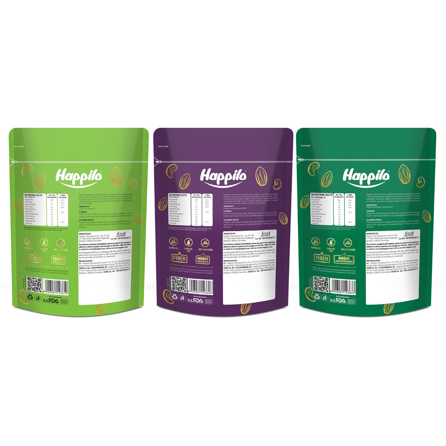 Happilo Premium Super Value Pack Combo 1350g (Almond 450g, Cashew 450g & Raisins 450g)