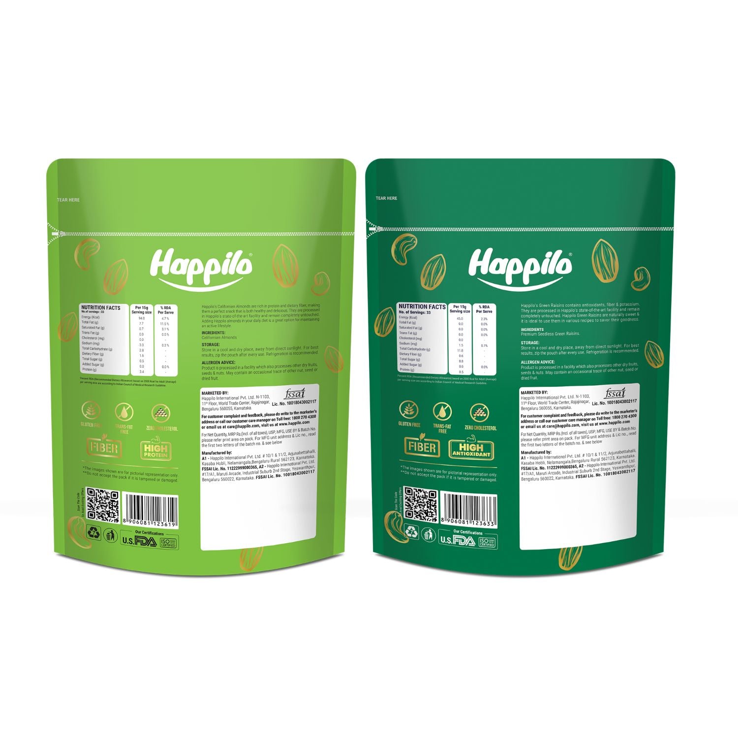 Happilo Premium Super Value Pack Combo 900g (Almond 450g & Raisins 450g)