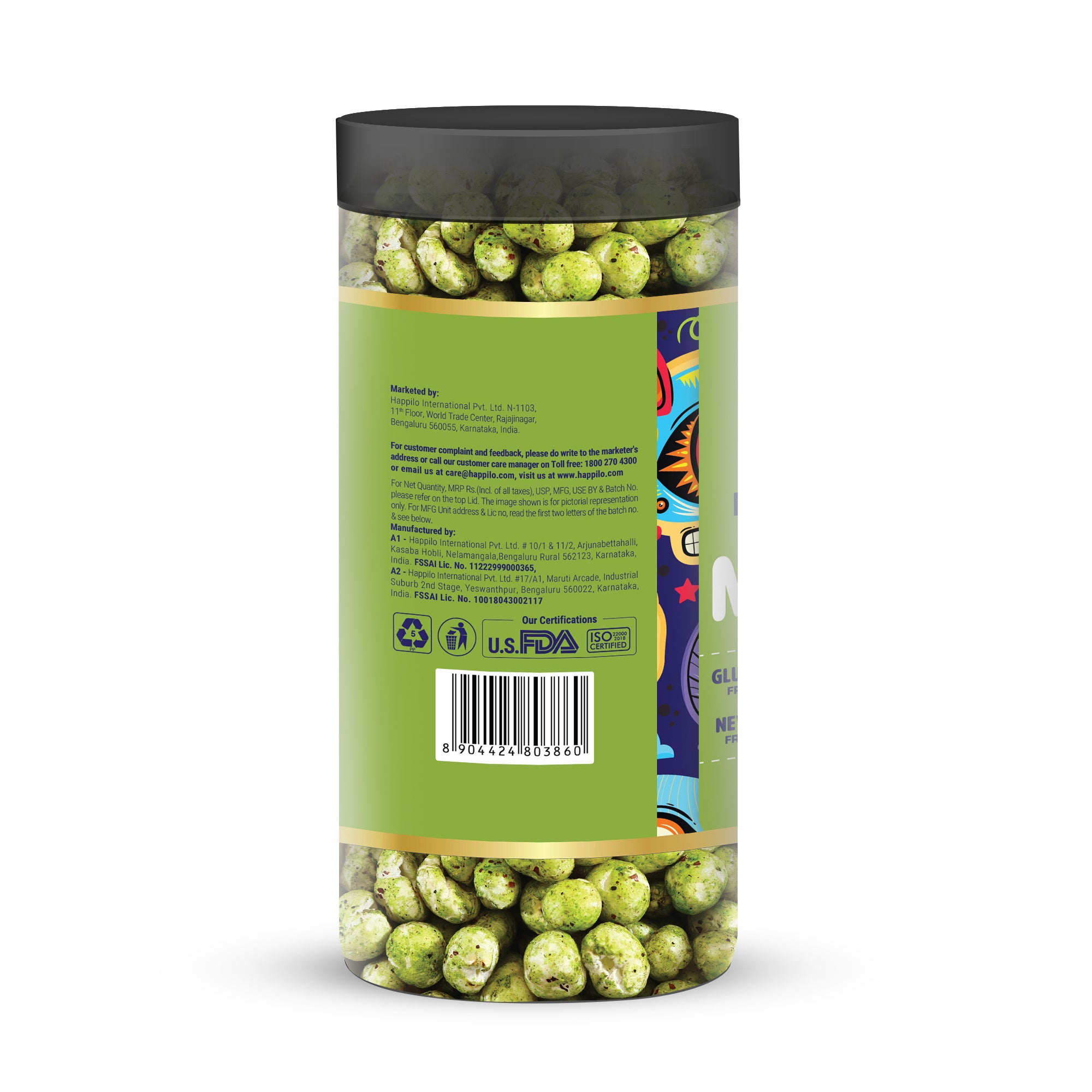 Happilo Makhana Perky Pudina Jar 80g, Roasted Foxnut Healthy Snack Low Calorie Gluten Free and Vegan