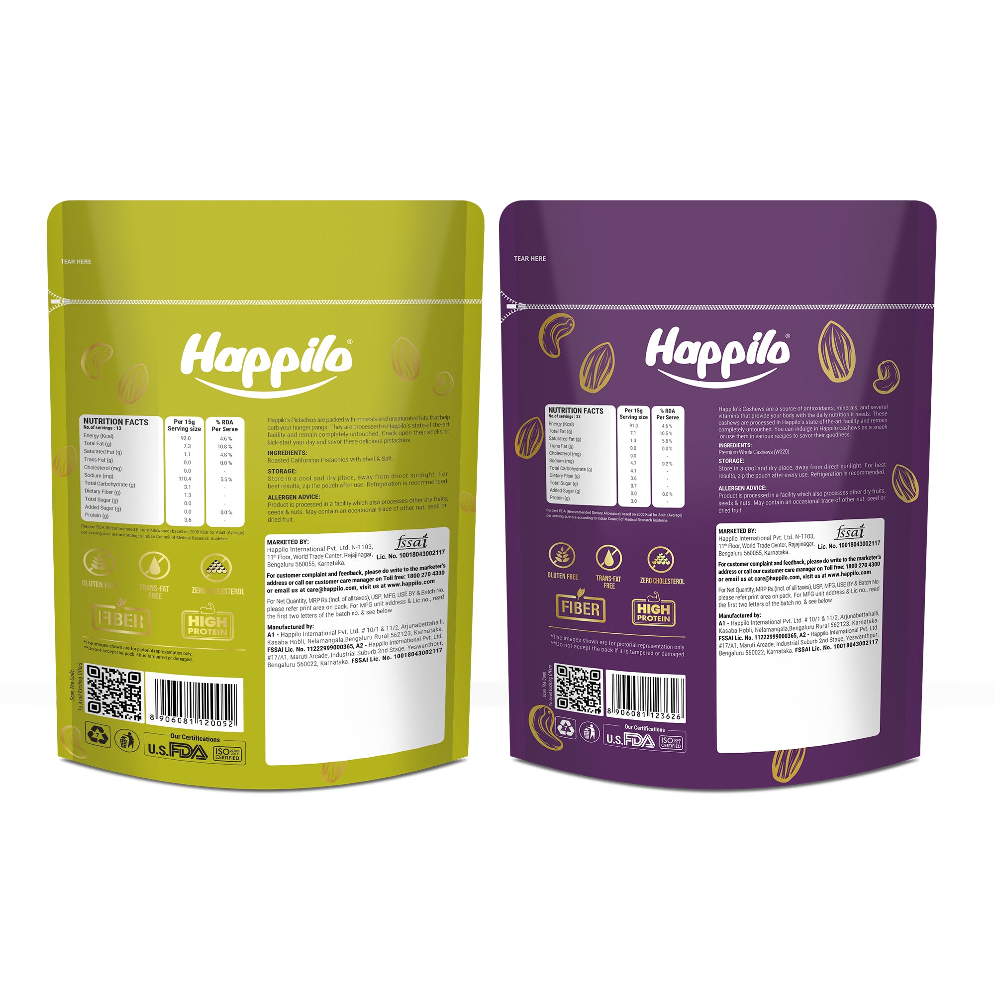 Happilo Premium Super Value Pack Combo 900g (Cashew 450g & Pista 450g)