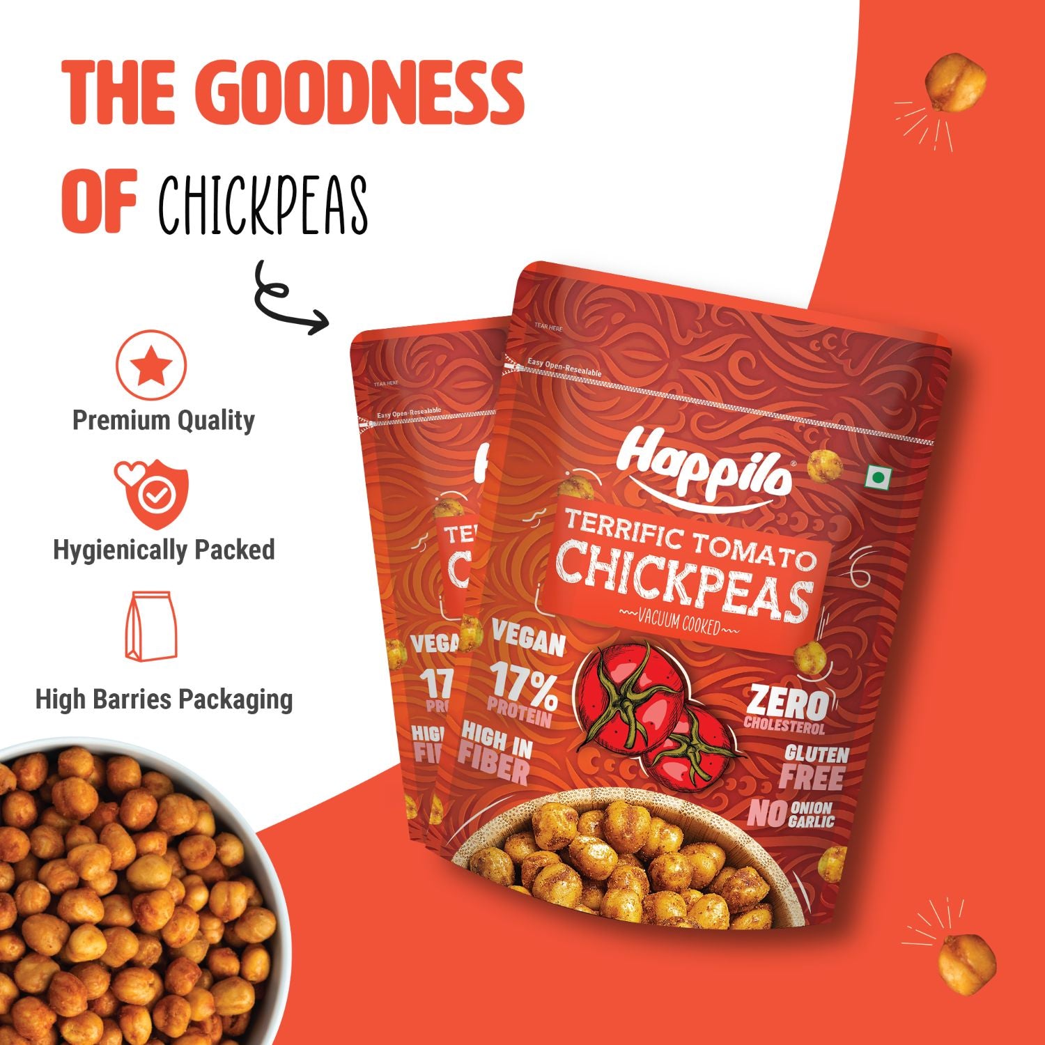 Happilo Premium Super Snack Terrific Tomato Chickpeas (Pack Of 3) 110g each, Crunchy and Delicious, Super Healthy