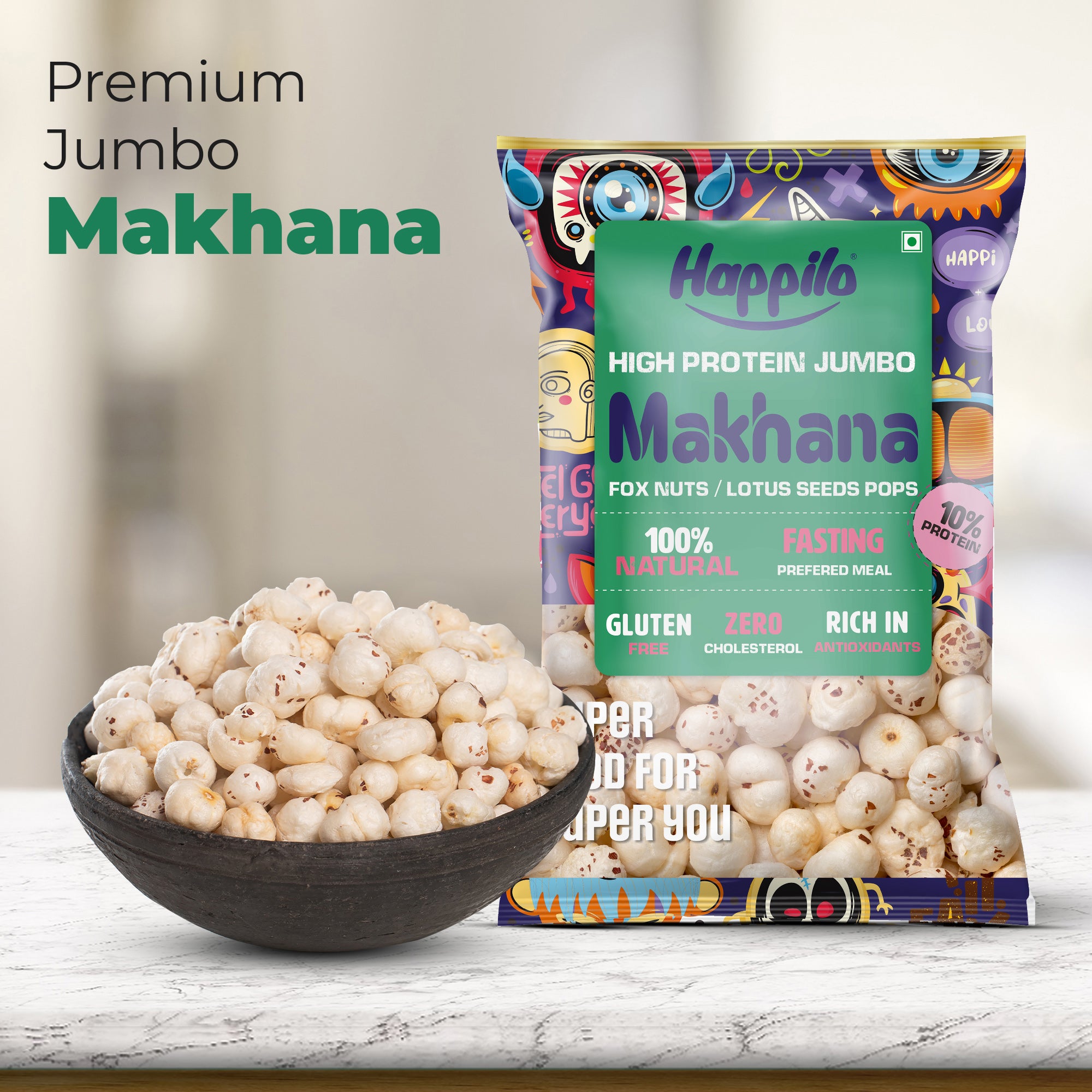 Happilo Premium Jumbo Fox Nuts (Phool Makhana) 200g (Pack of 2)