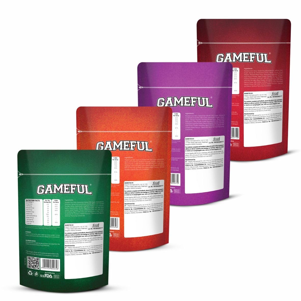 Gameful Corn Nut Combo 800g (Chilli Lime, Tangy Spice, Spisico Garlic, Korean Barbeque)