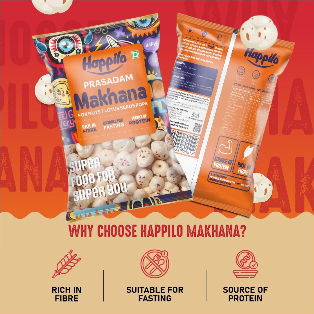 Happilo Premium Plain Prasadam Makhana 200g, Fit for Fasting, Lotus Seed Pop/Gorgon Nut Puffed Kernels, Hand-Picked