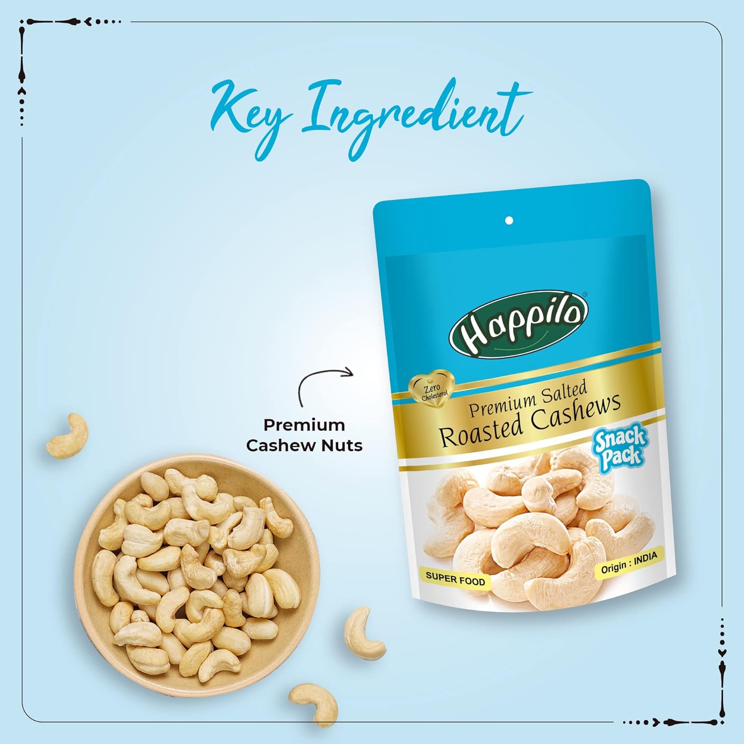 Happilo Premium Oven Roasted Cashews - Lightly Salted 80g