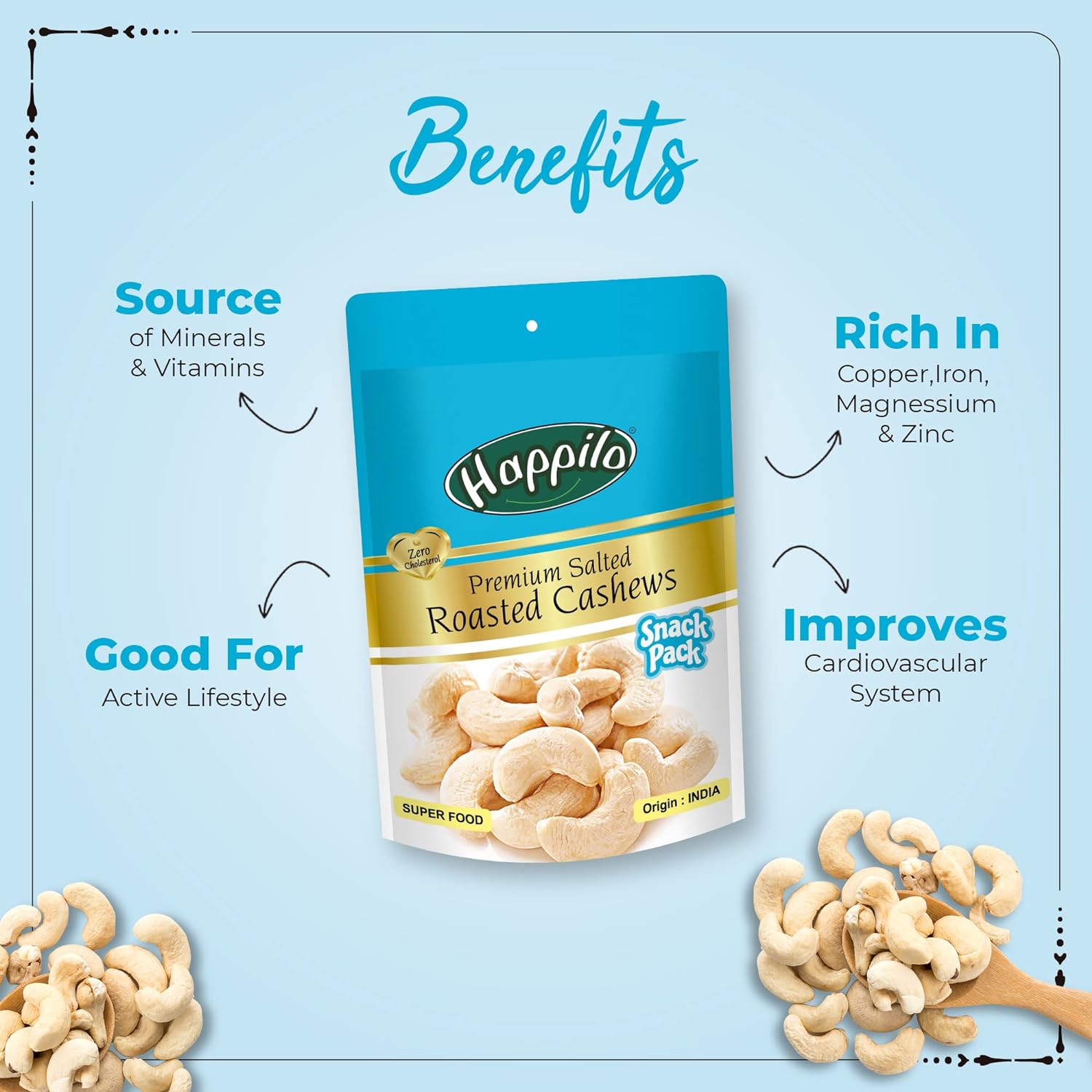 Happilo Premium Oven Roasted Cashews - Lightly Salted 80g