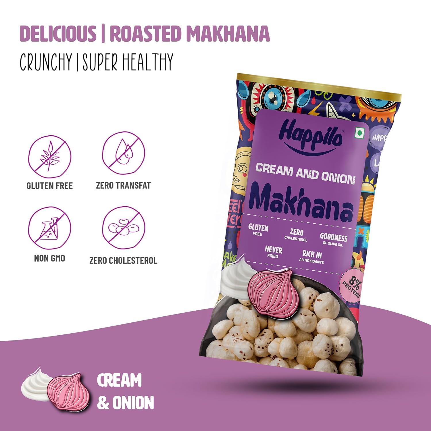 Happilo Premium Super Snack Makhana Cream & Onion (Pack Of 12) 14g