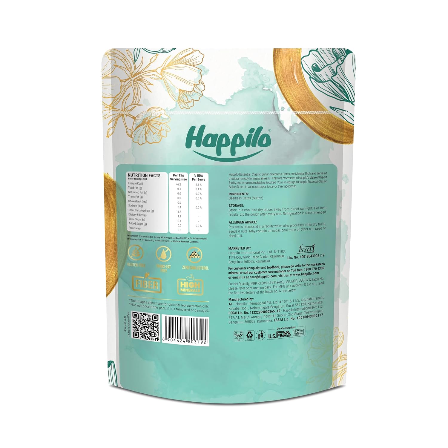 Happilo Essentials Classic Sultan Seedless Dates 500g