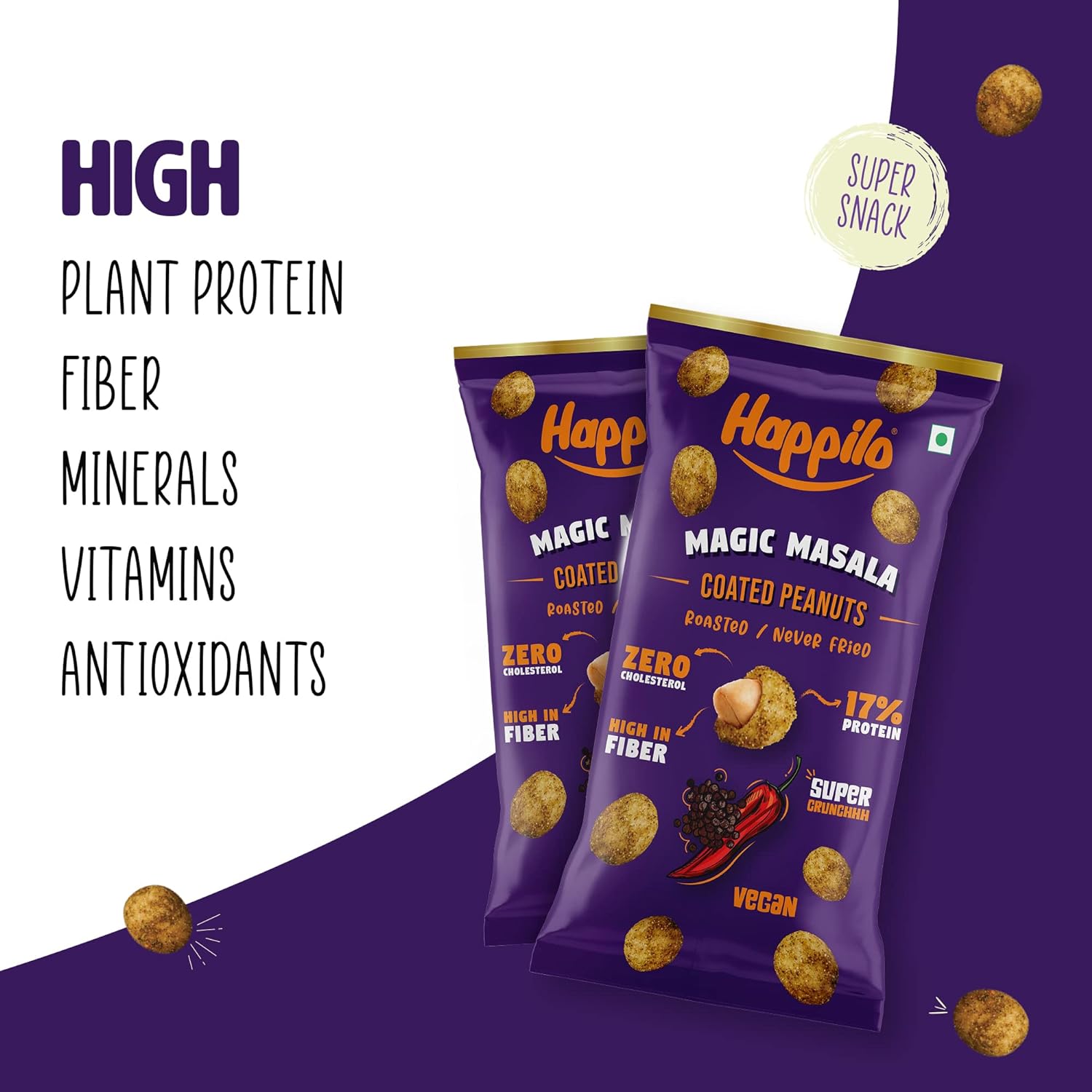 Happilo Premium Super Snack Magic Masala Peanuts (Pack Of 12) 25g