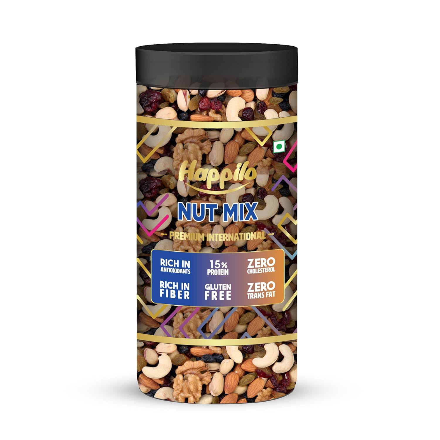 Happilo Premium Nut Mix, Almonds, Pistachios, Cashew nuts, Walnut, Cranberries, Raisins, 500g Jar