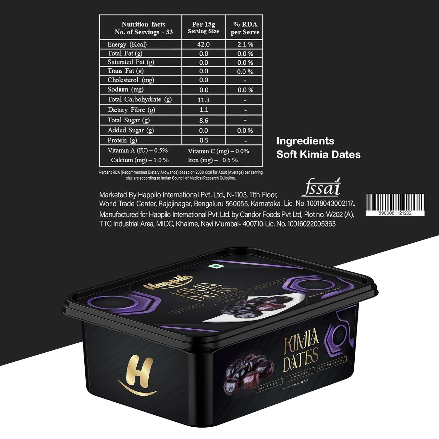 Happilo Premium Super Soft Kimia Dates 500g (Pack of 2)