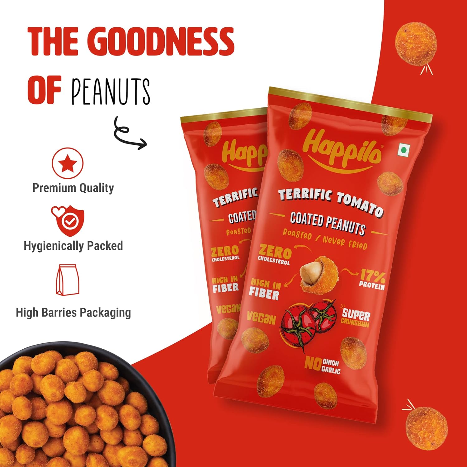 Happilo Premium Super Snack Terrific Tomato Peanuts (Pack Of 12) 25g