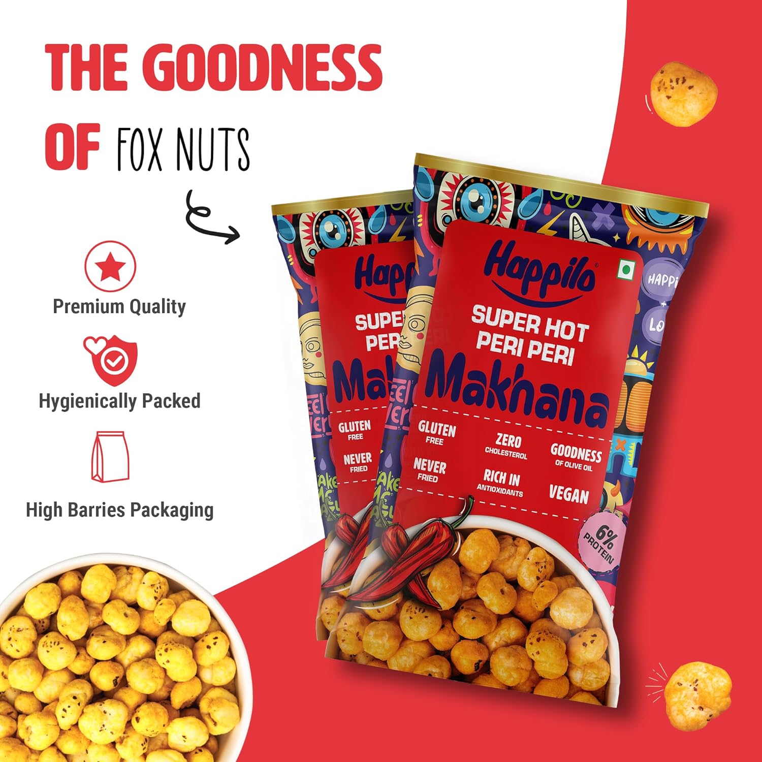 Happilo Premium Super Snack Makhana Peri Peri (Pack Of 12) 14g