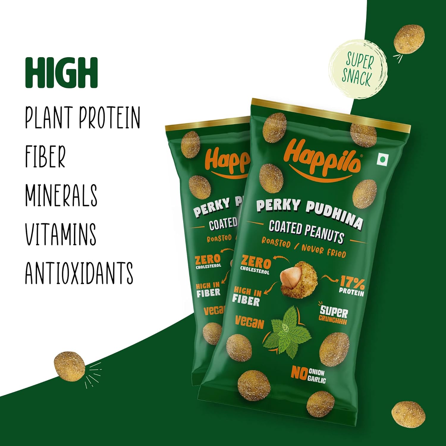 Happilo Premium Super Snack Perky Pudina Peanuts (Pack Of 12) 25g