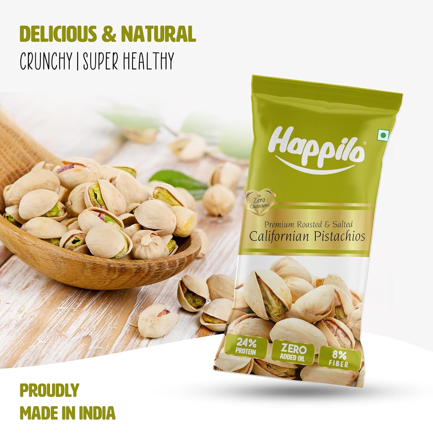 Happilo Smart Snack Roasted & Salted Californian Pistachios (Pack Of 12) 15g+3g (20% Extra)