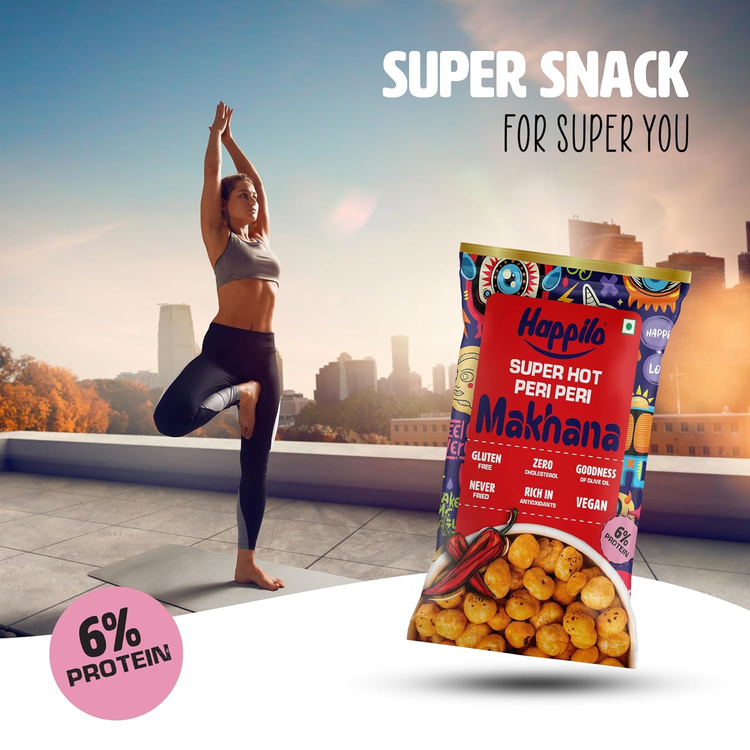 Happilo Premium Super Snack Makhana Peri Peri (Pack Of 12) 14g