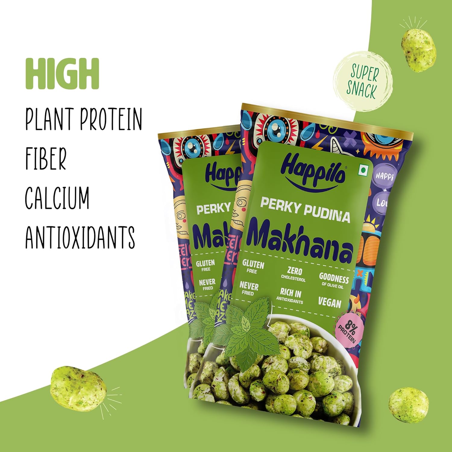 Happilo Premium Super Snack Makhana Perky Pudina (Pack Of 12) 14g