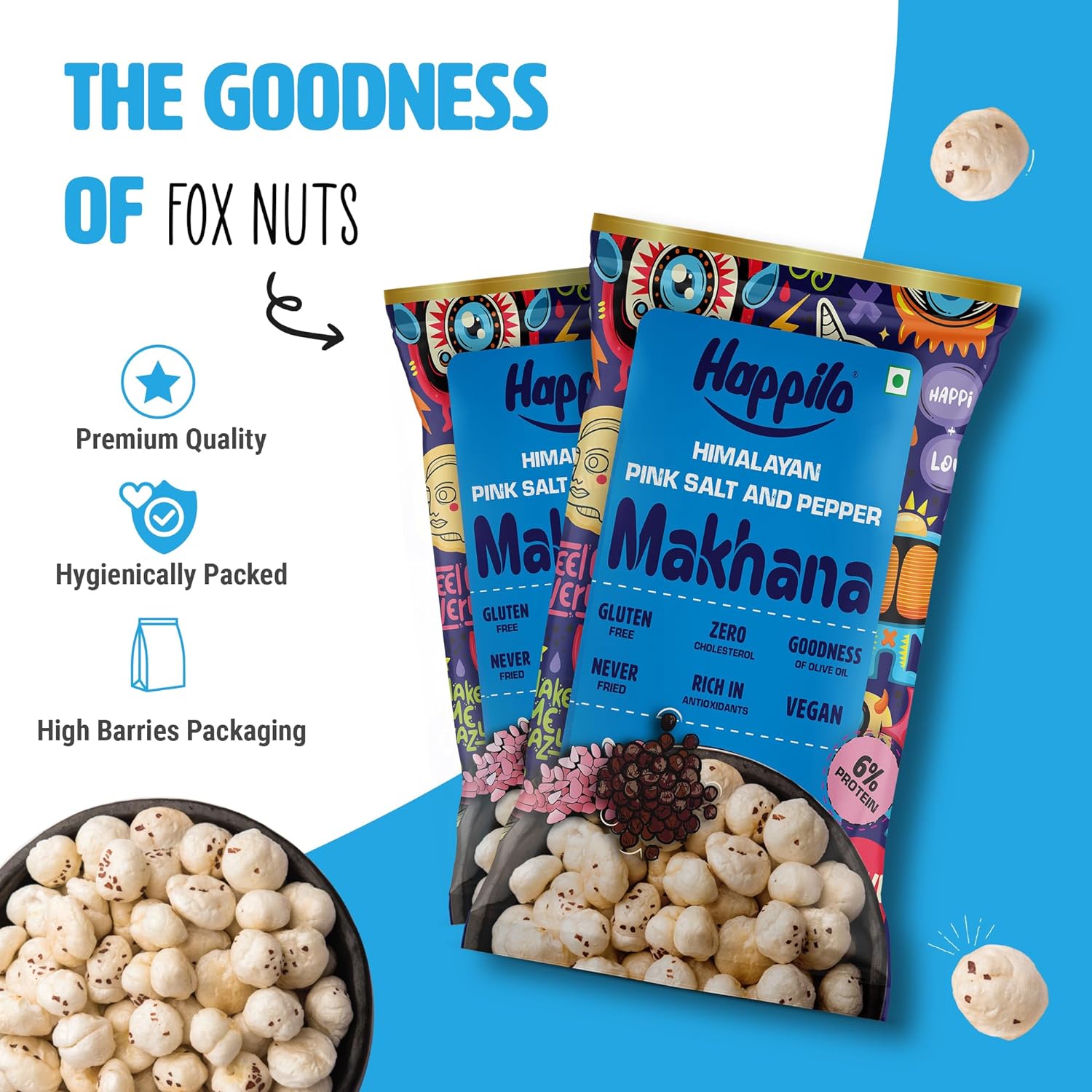 Happilo Premium Super Snack Makhana Himalayan Salt & Pepper (Pack Of 12) 14g