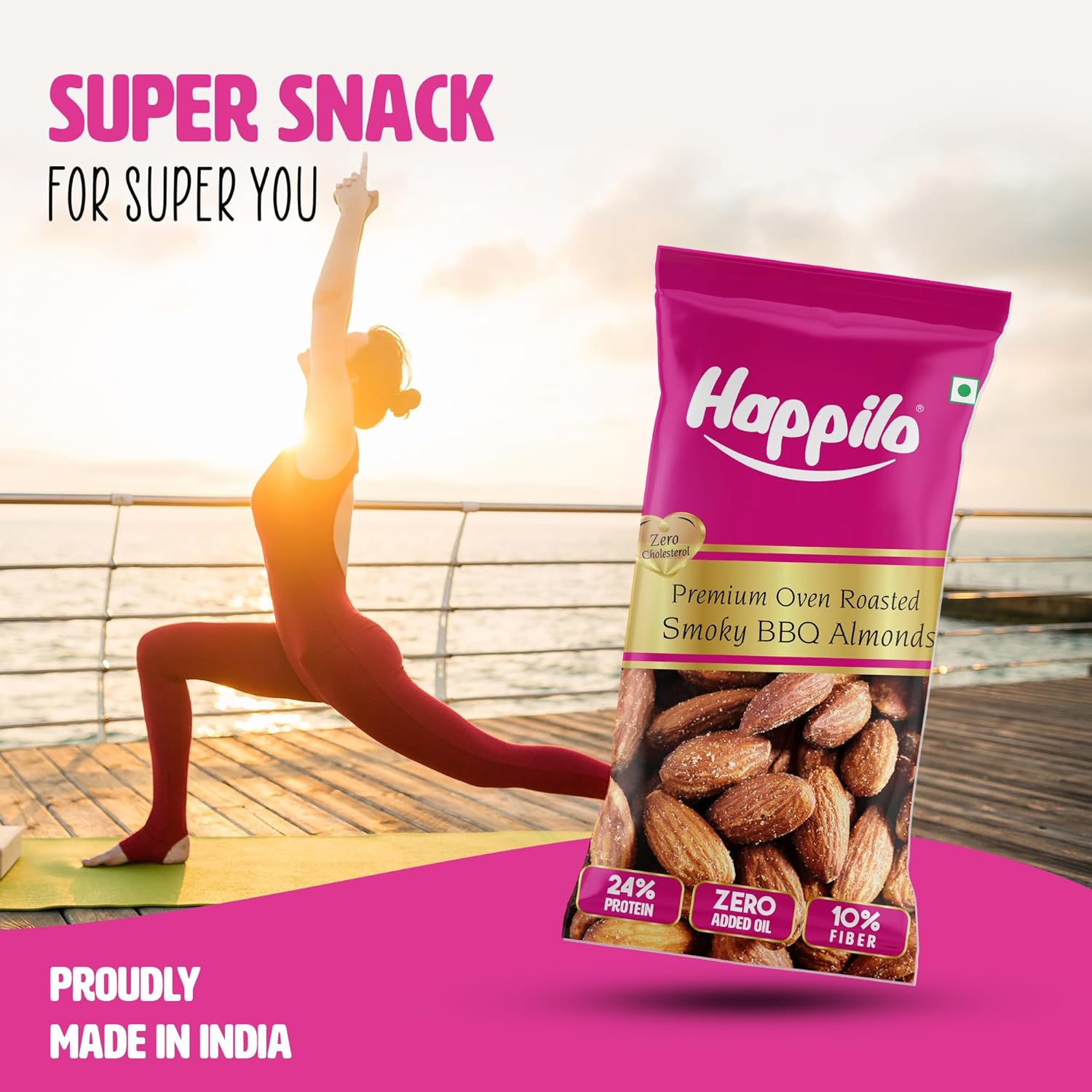 Happilo Smart Snack Barbeque Californian Almonds (Pack Of 12) 15g+3g (20% Extra)