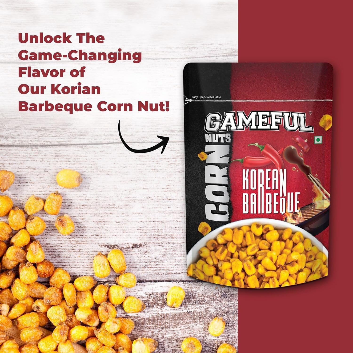 Gameful Corn Nut Combo 800g (Chilli Lime, Tangy Spice, Spisico Garlic, Korean Barbeque)