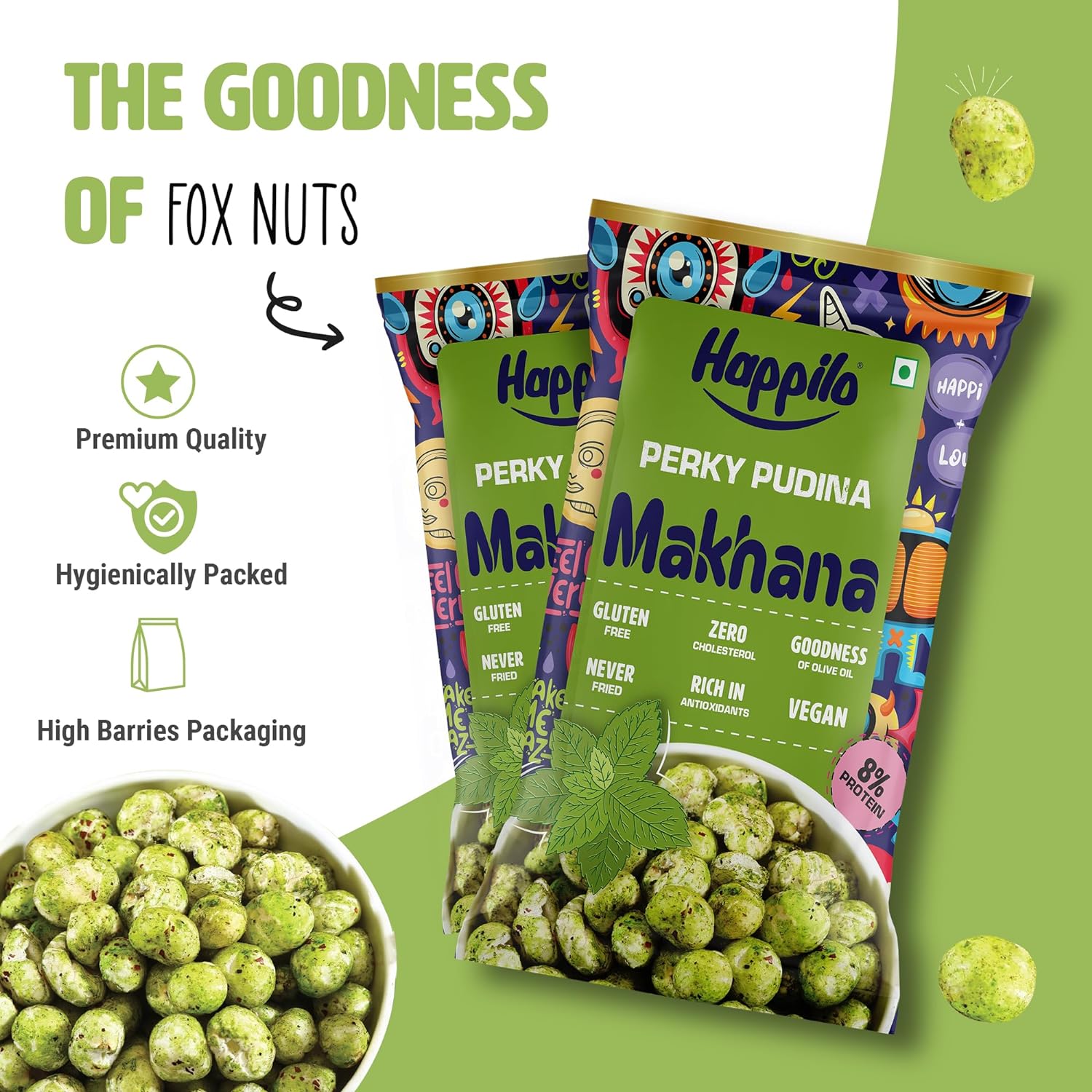 Happilo Premium Super Snack Makhana Perky Pudina (Pack Of 12) 14g
