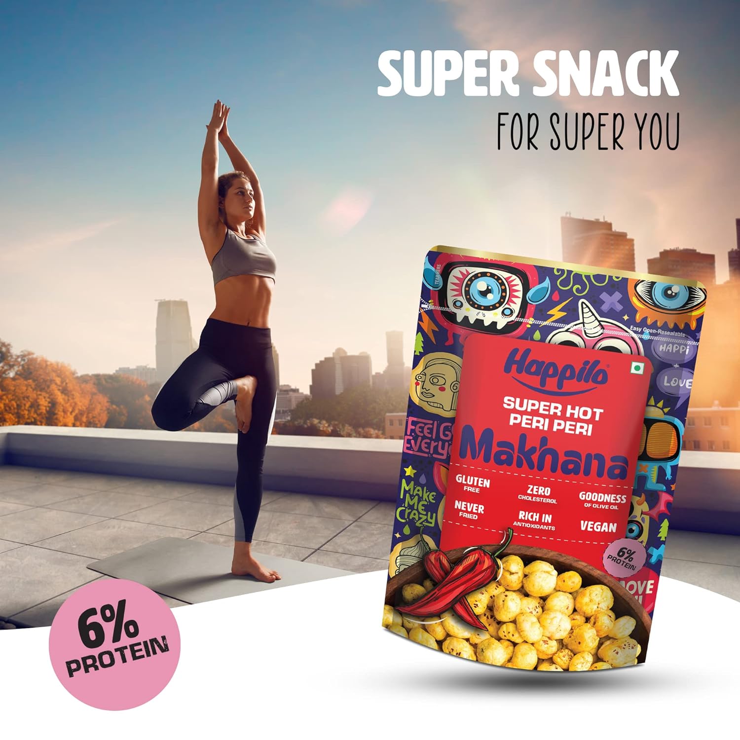 Happilo Premium Super Snack Makhana Combo 300g (Perky Pudina, Peri Peri, Chilli Garlic, Salt & Pepper and Cream & Onion)