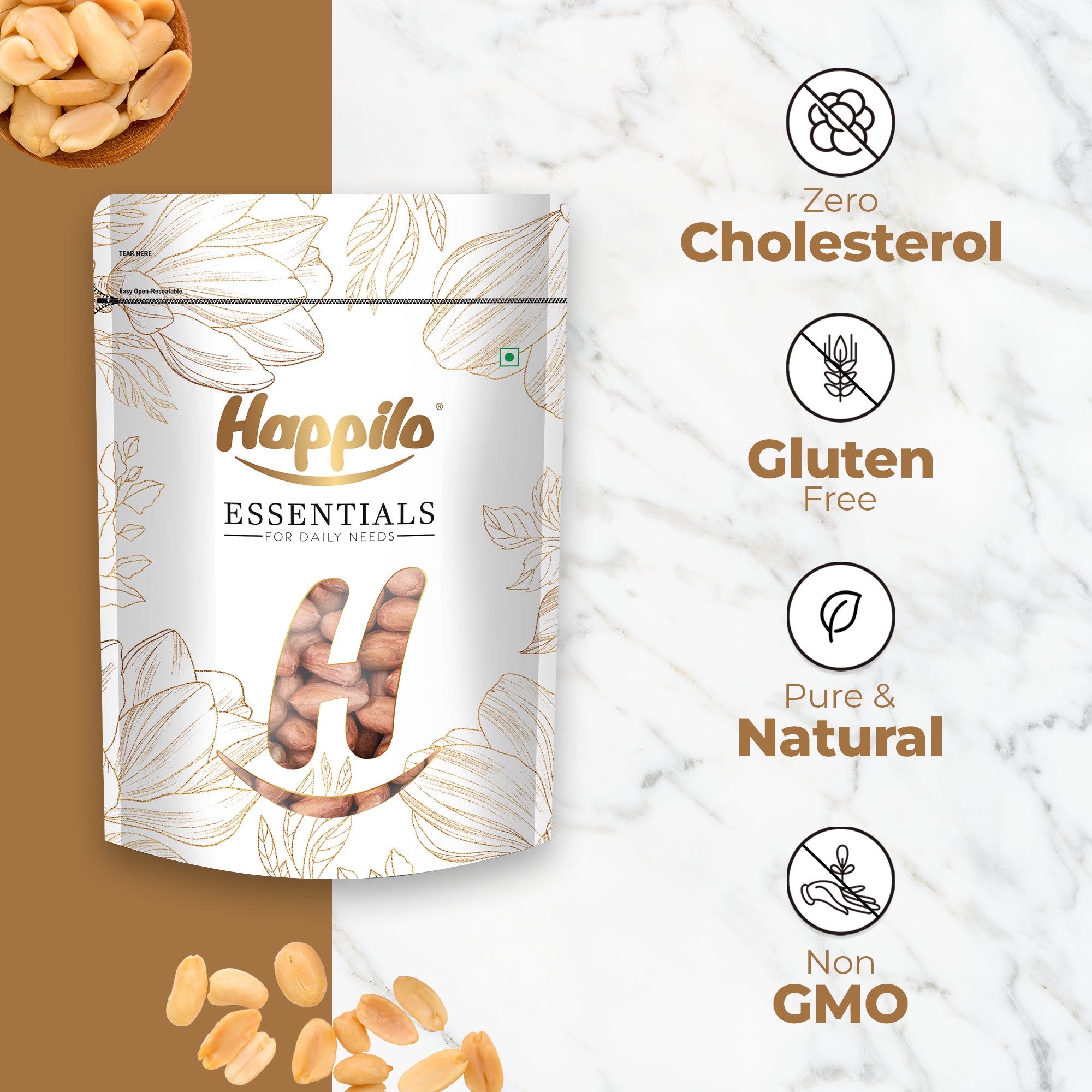 Happilo Essentials Raw Peanut, Plant-based Protein, Healthy Snacks, 1kg