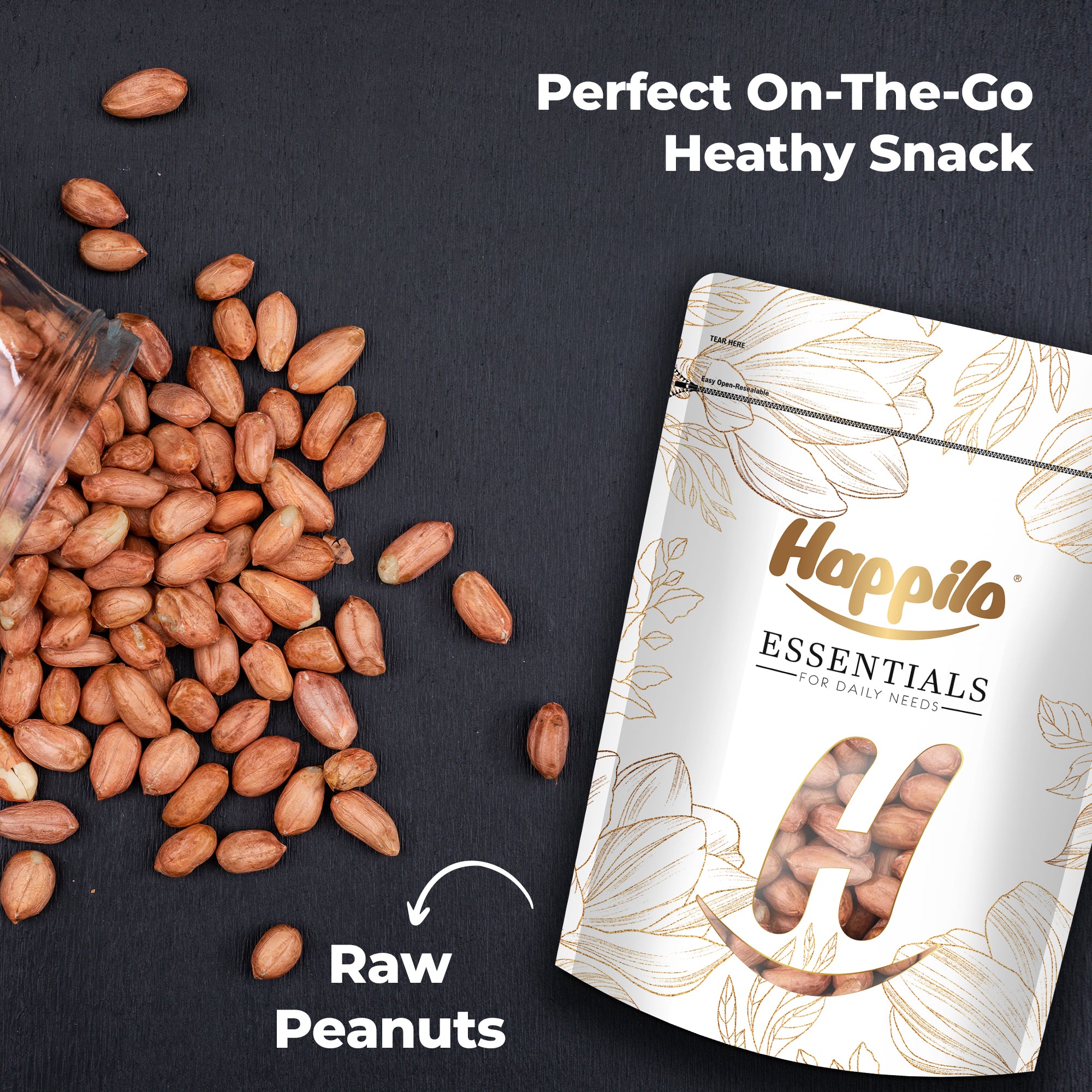 Happilo Essentials Raw Peanut, Plant-based Protein, Healthy Snacks, 1kg