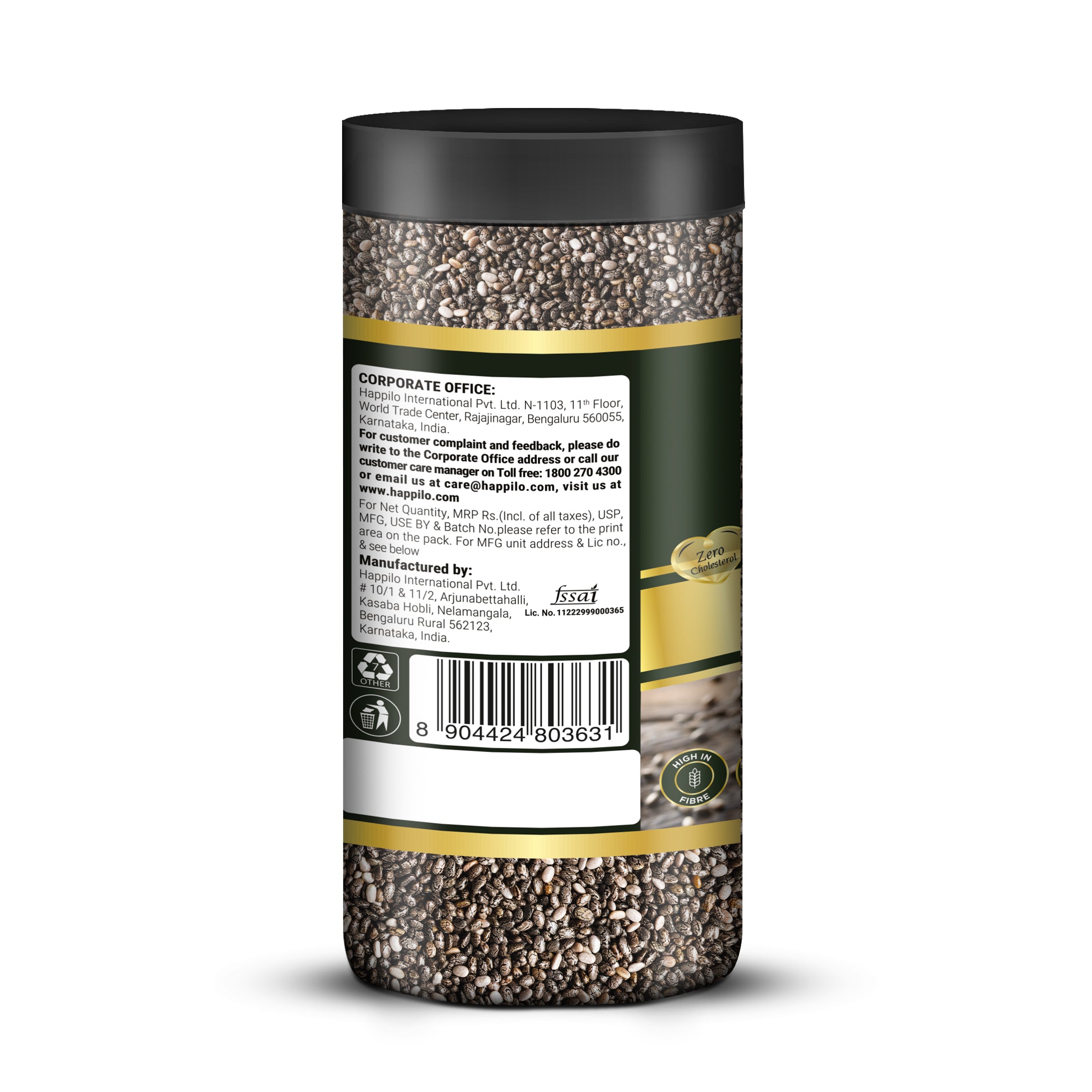 Happilo Premium Chia Seeds 500g Jar (Pack of 2), Nutrient-Rich Superfood, Rich in Omega-3 Fatty Acids, Fiber, Protein