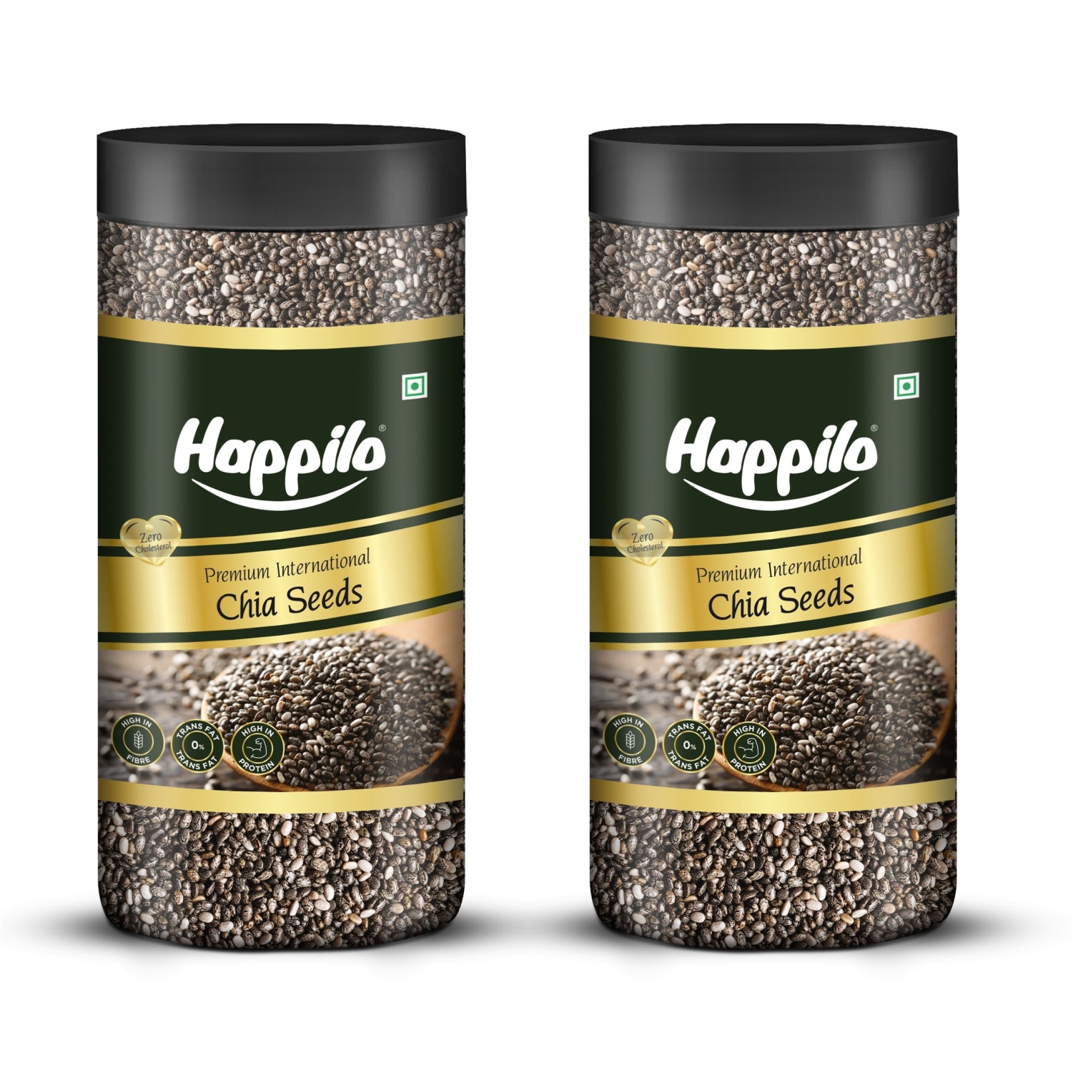Happilo Premium Chia Seeds 500g Jar (Pack of 2), Nutrient-Rich Superfood, Rich in Omega-3 Fatty Acids, Fiber, Protein
