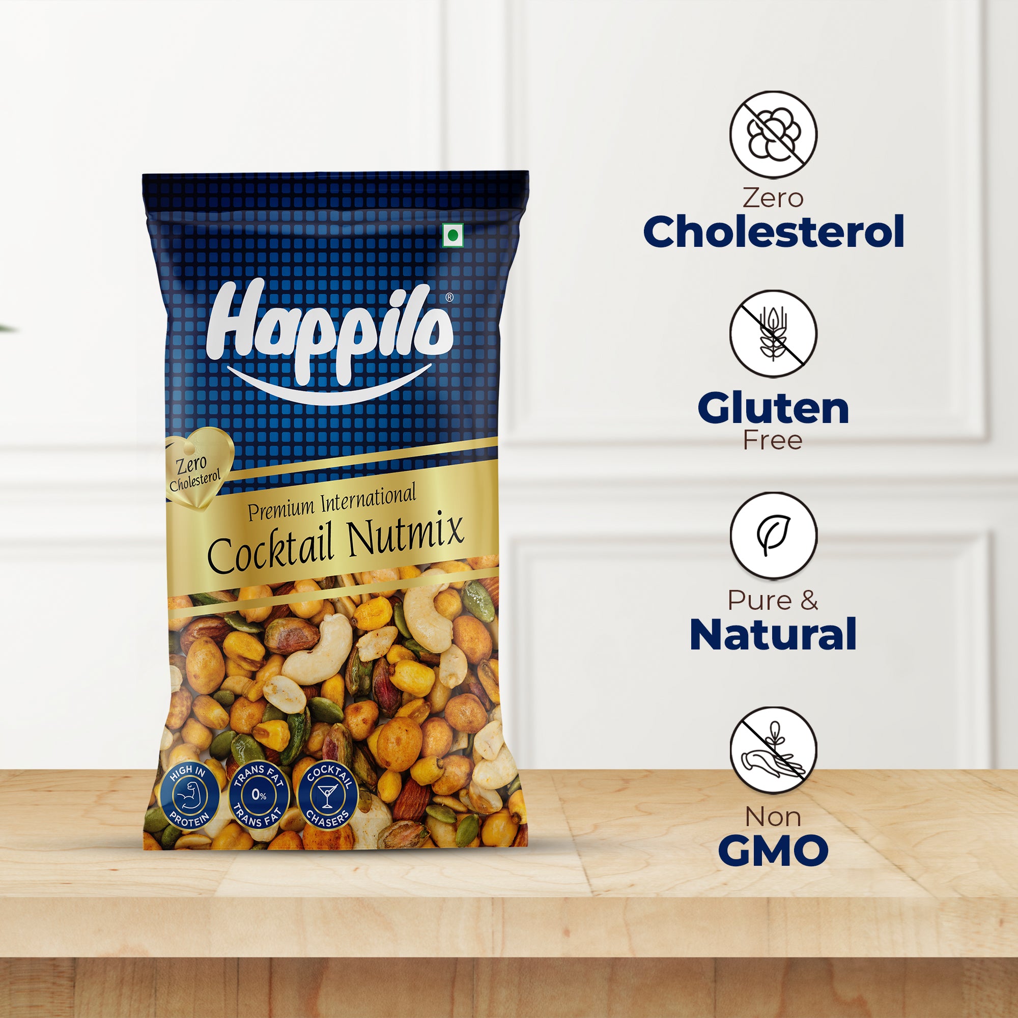 Happilo Cocktail Nutmix 18g, Almonds, Pistachios, Cashews, Pumpkin Seeds, Roasted Corn Nuts, Chickpeas, Peanuts