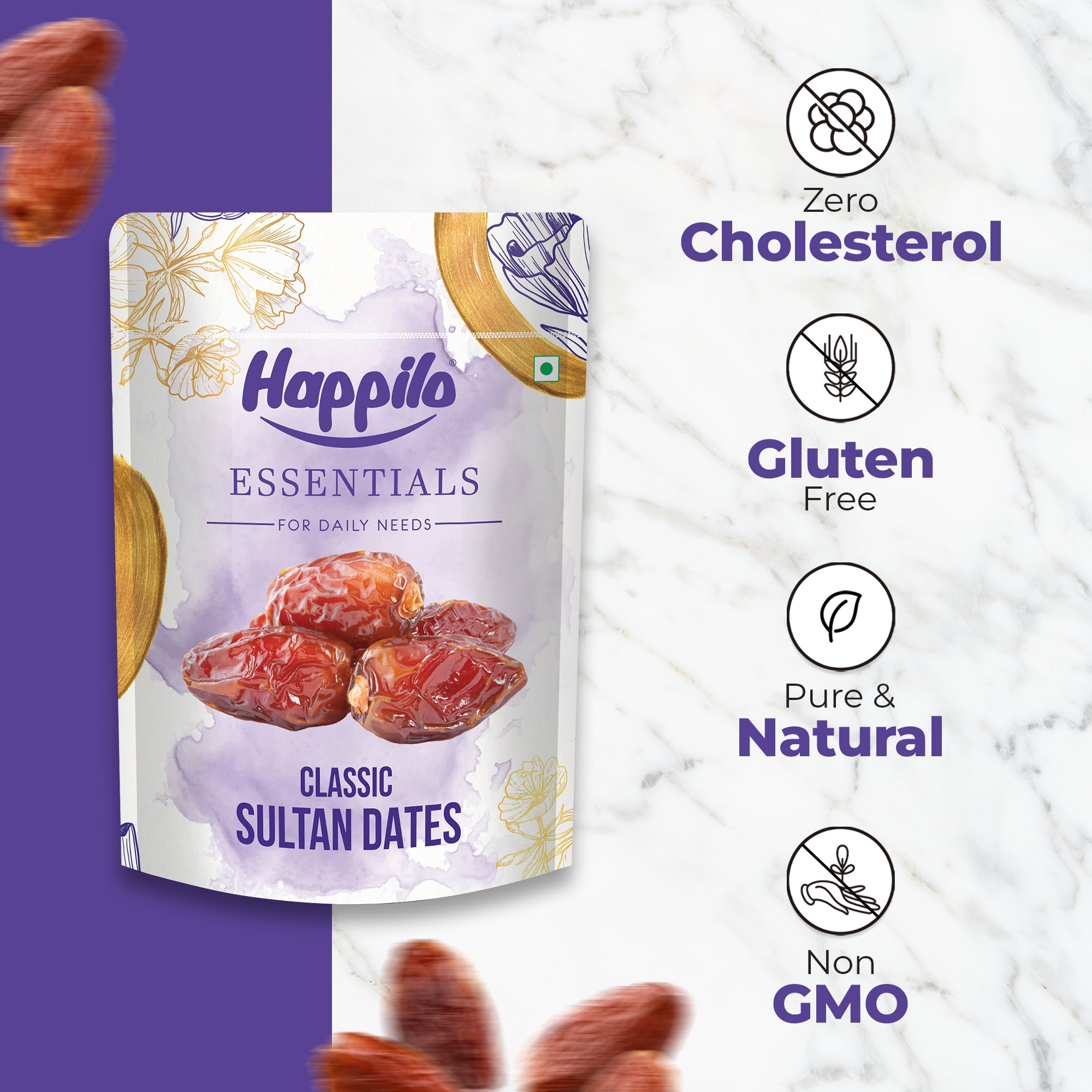 Happilo Essentials Classic Sultan Dates 500g (Pack of 2), Exquisite Taste and Texture, Rich in Nutrient, Vitamins, Minerals and Fiber