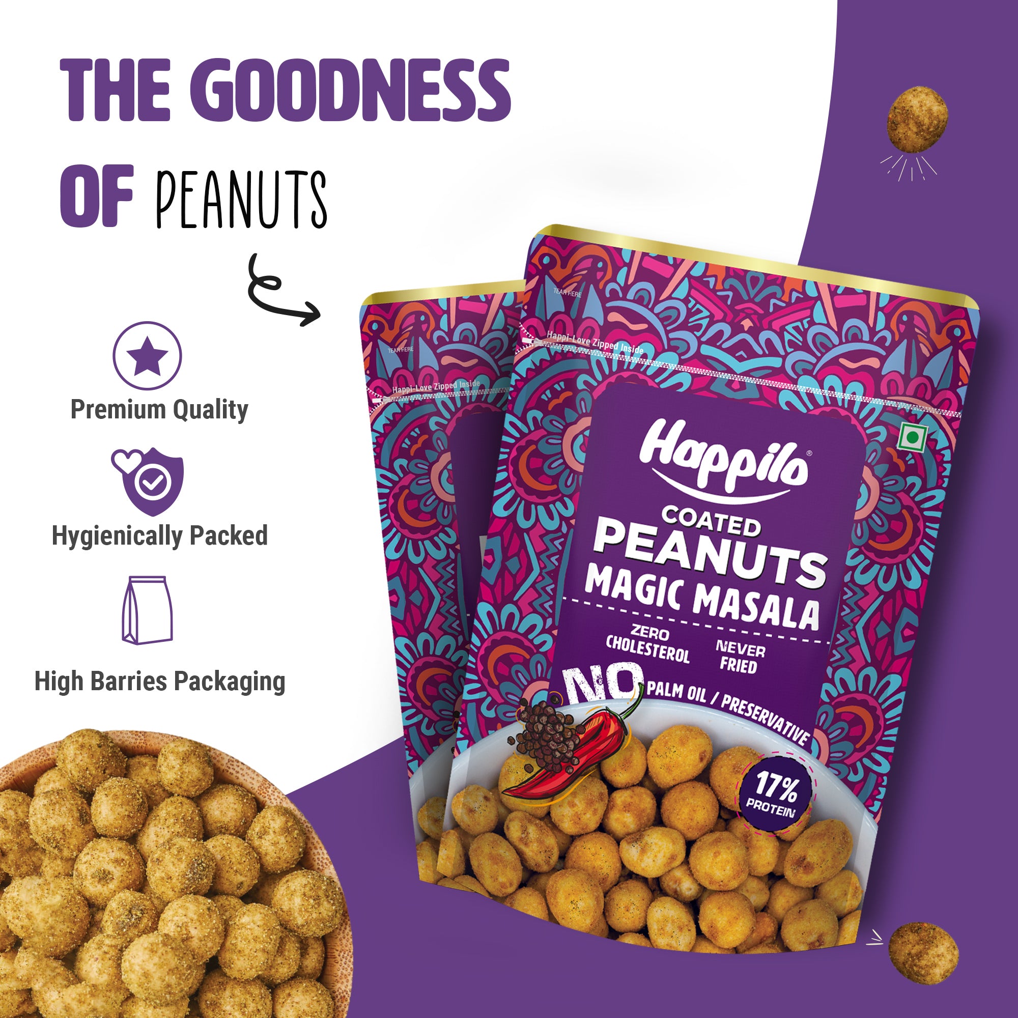 Happilo Premium Super Snack Magic Masala Peanut 150g, Crunchy and Nutty, High in Protein and Dietary Fibre